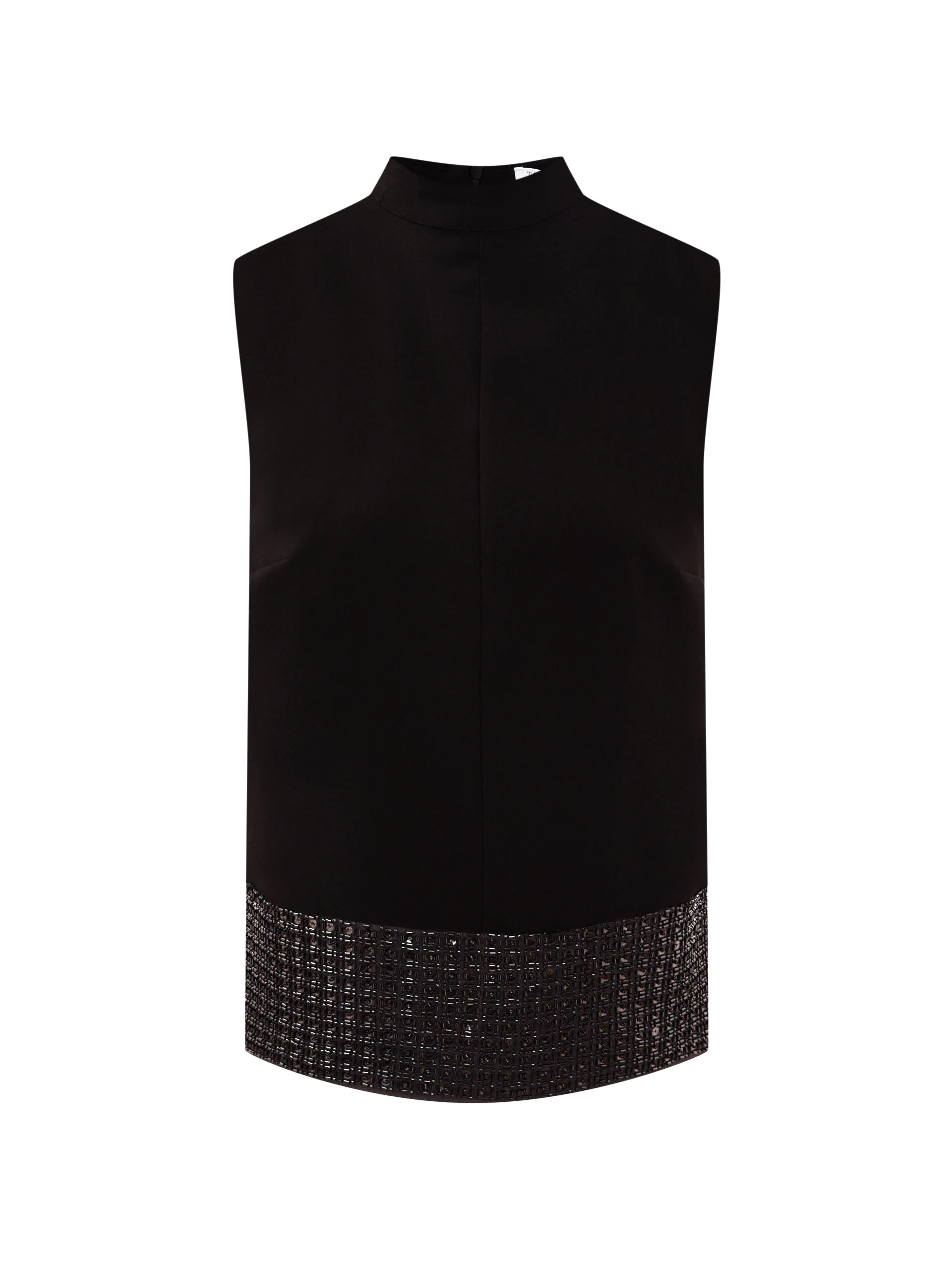 Black sleeveless blouse with decorative trim