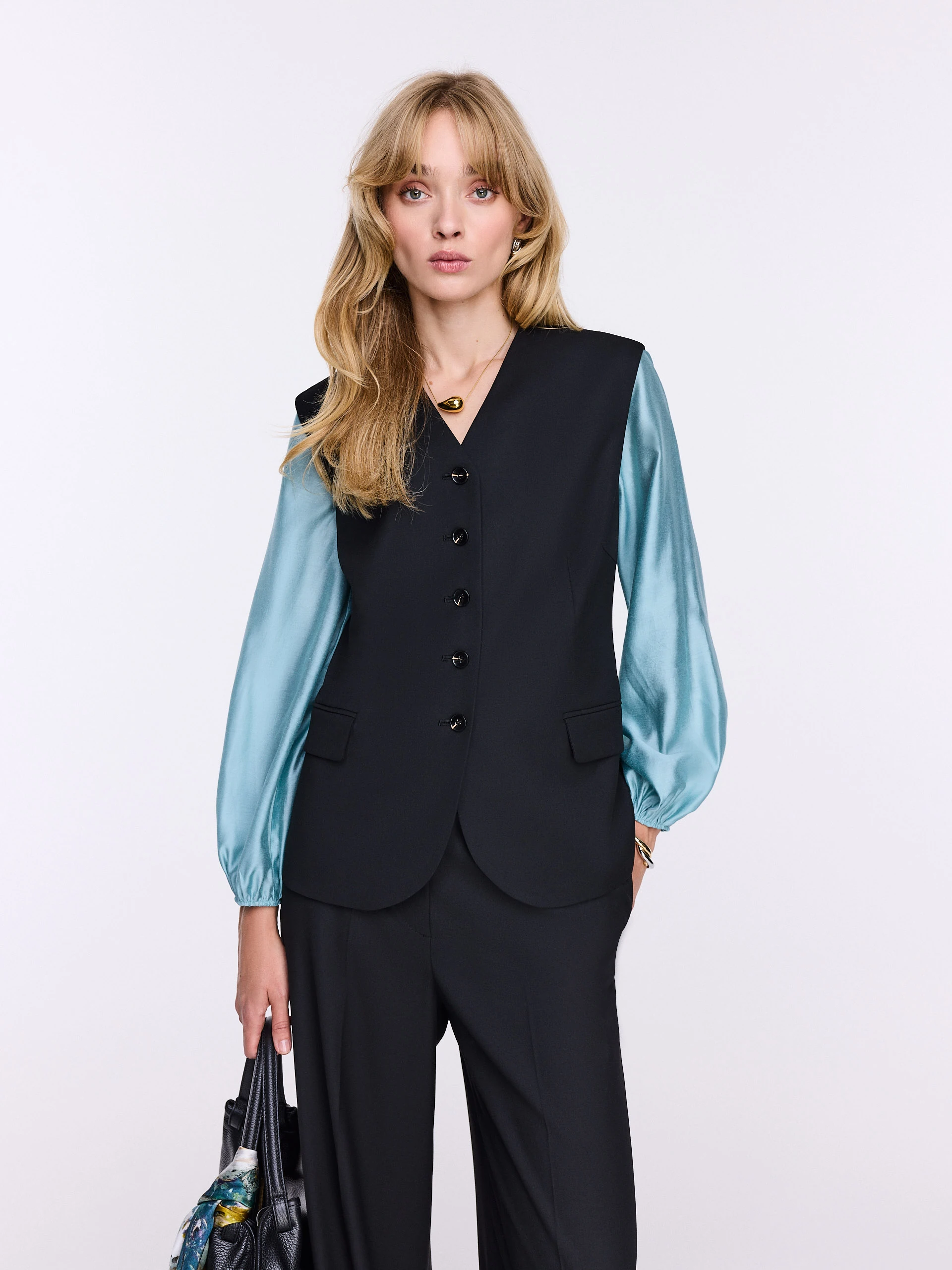Elegant women's suit vest with rayon and wool