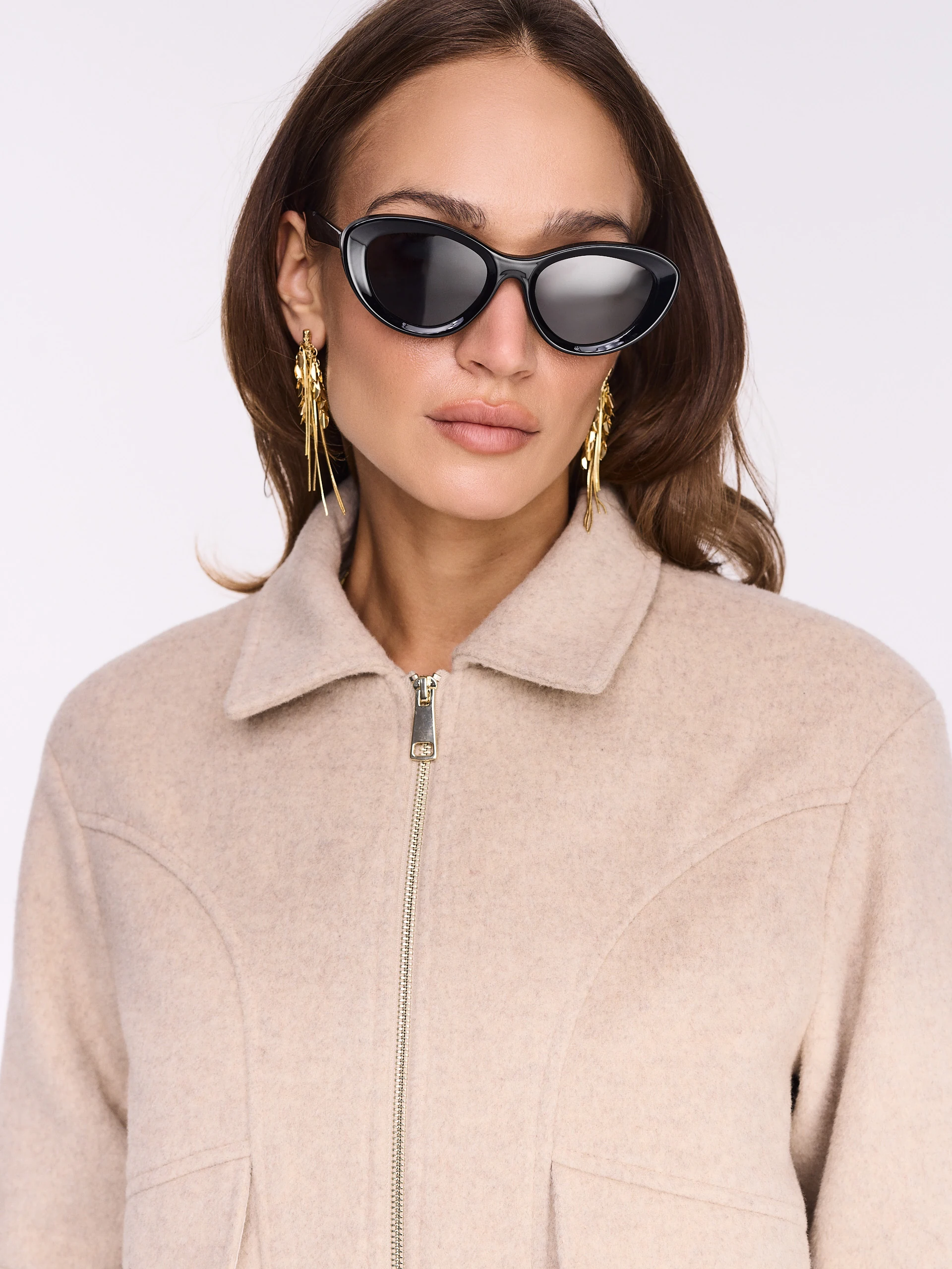 Beige bomber jacket with wool