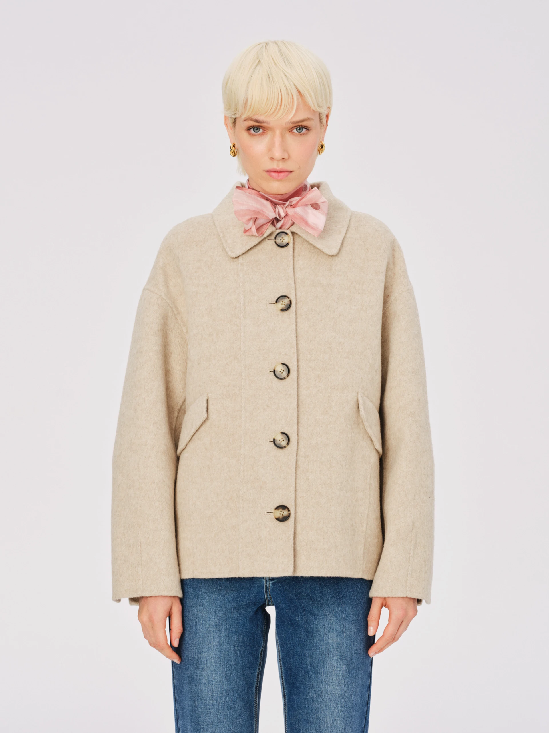 Beige double-faced wool jacket with buttons