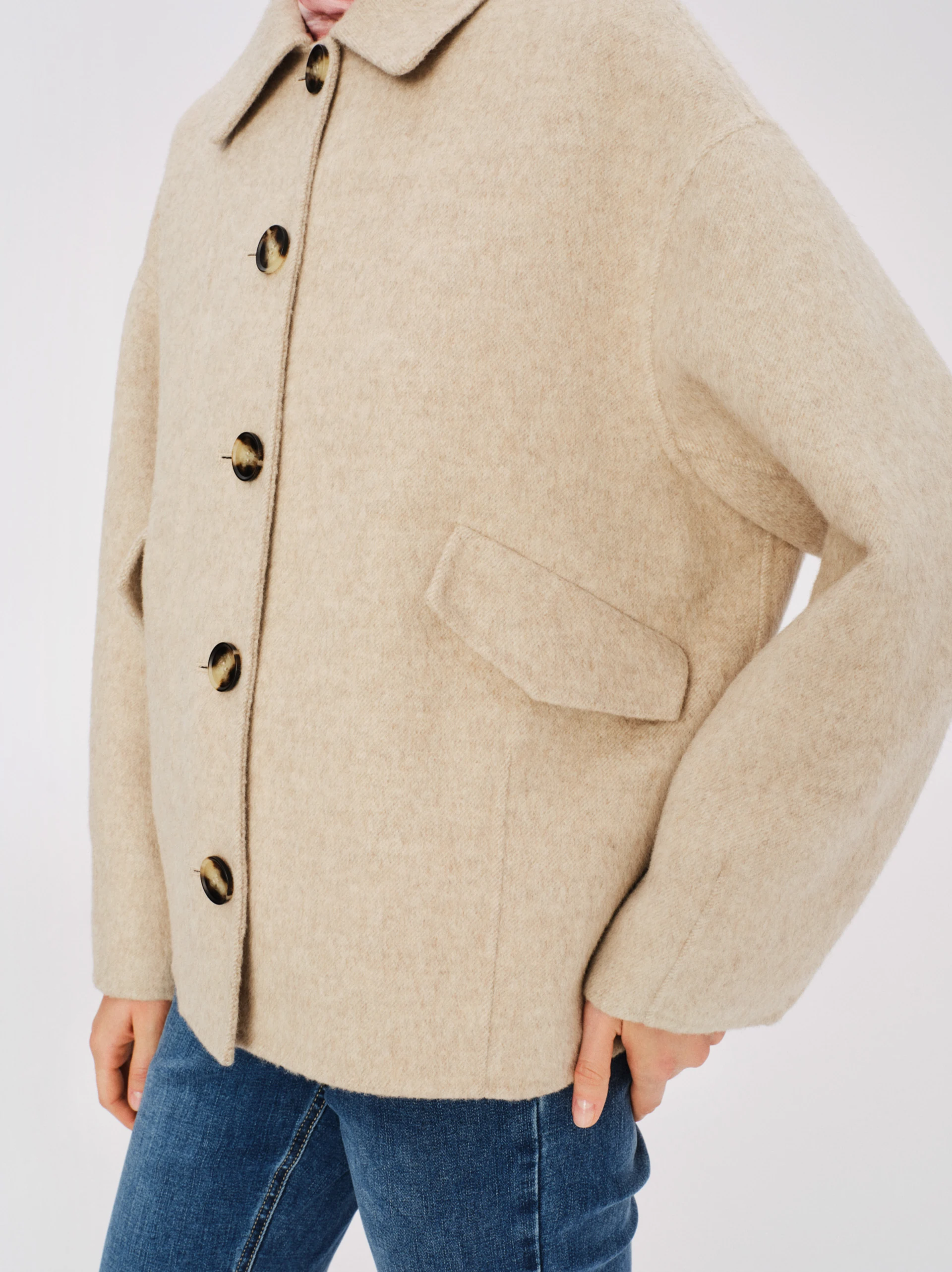 Beige double-faced wool jacket with buttons