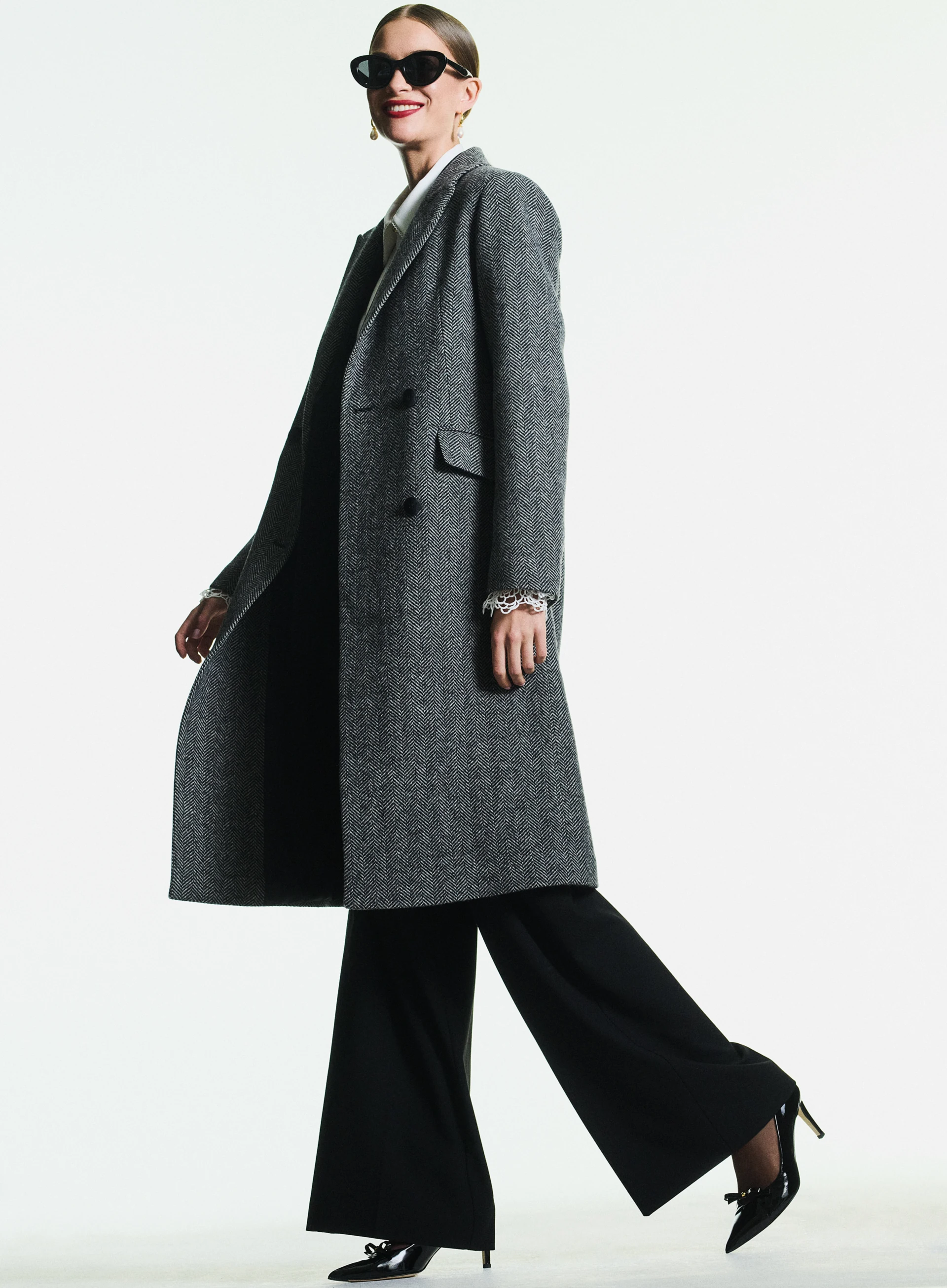 Woolen gray herringbone coat