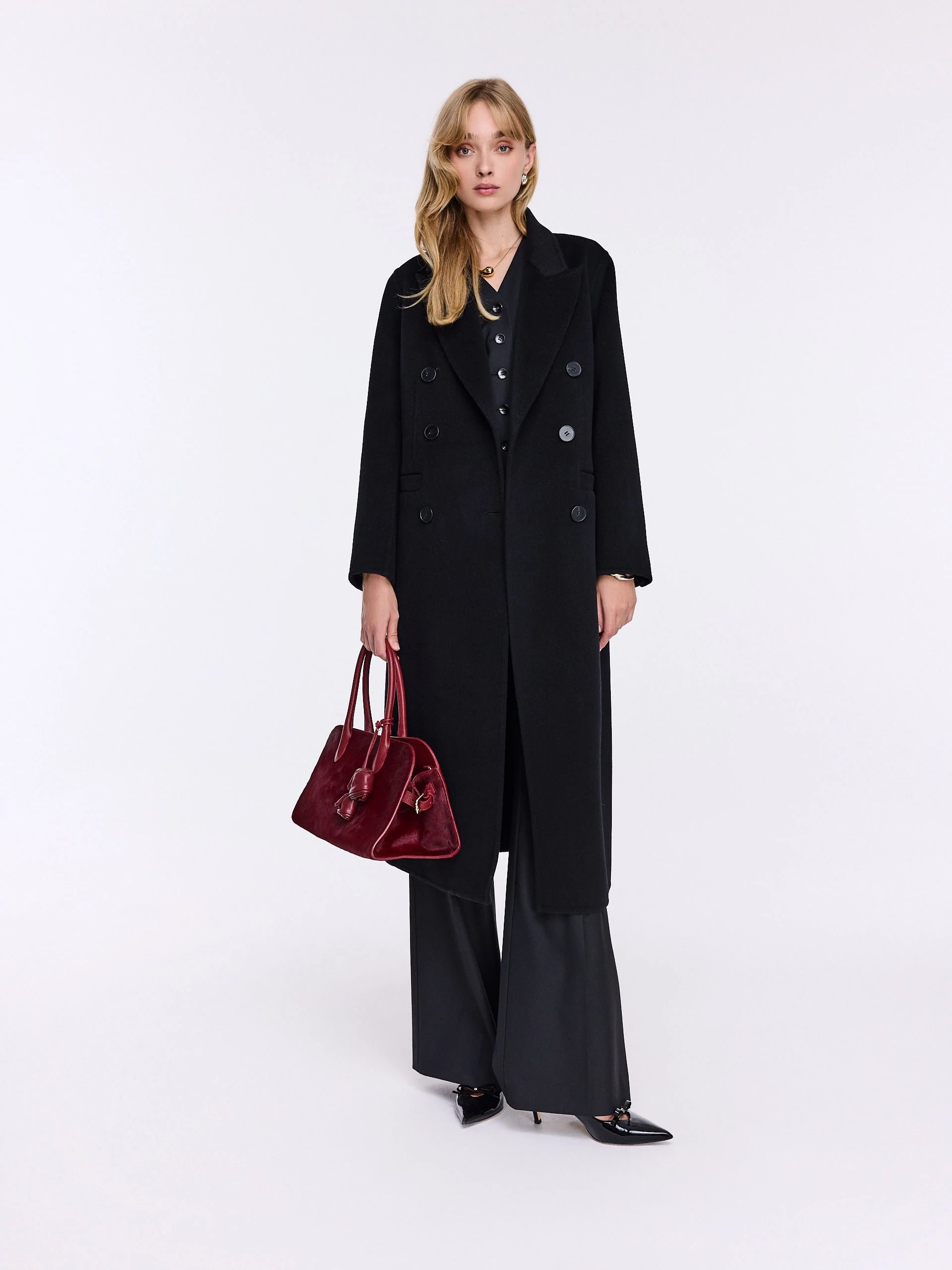 Black double-faced wool coat
