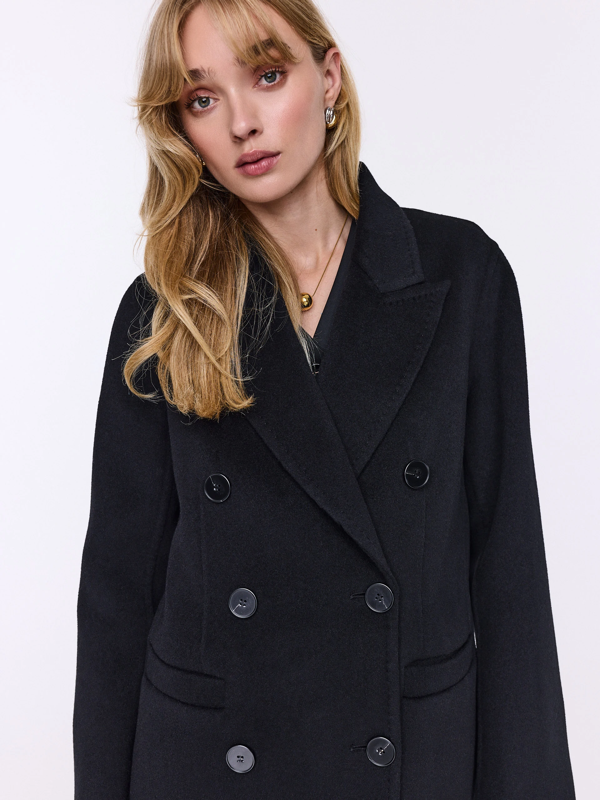 Black double-faced wool coat