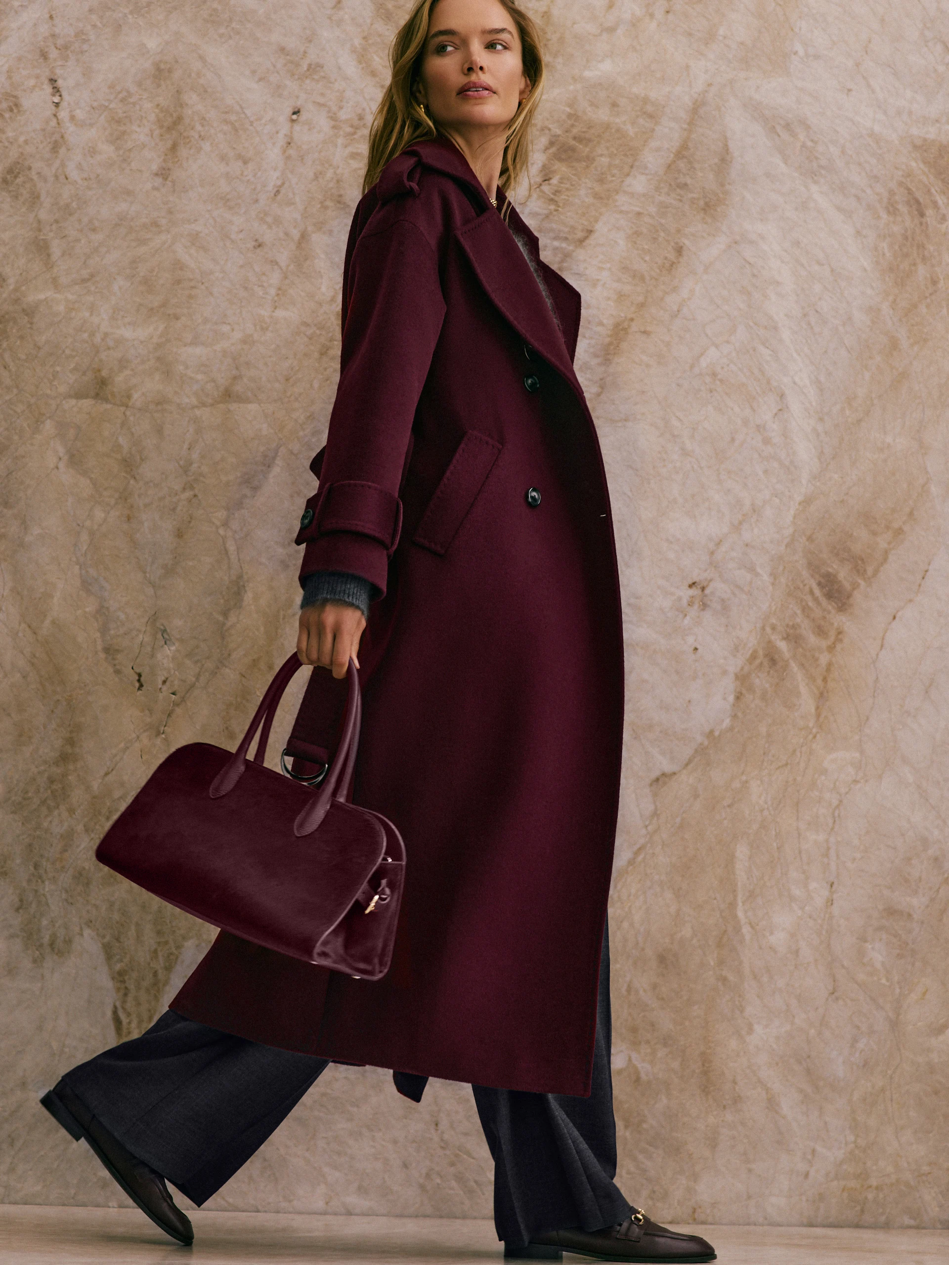 Elegant burgundy wool coat