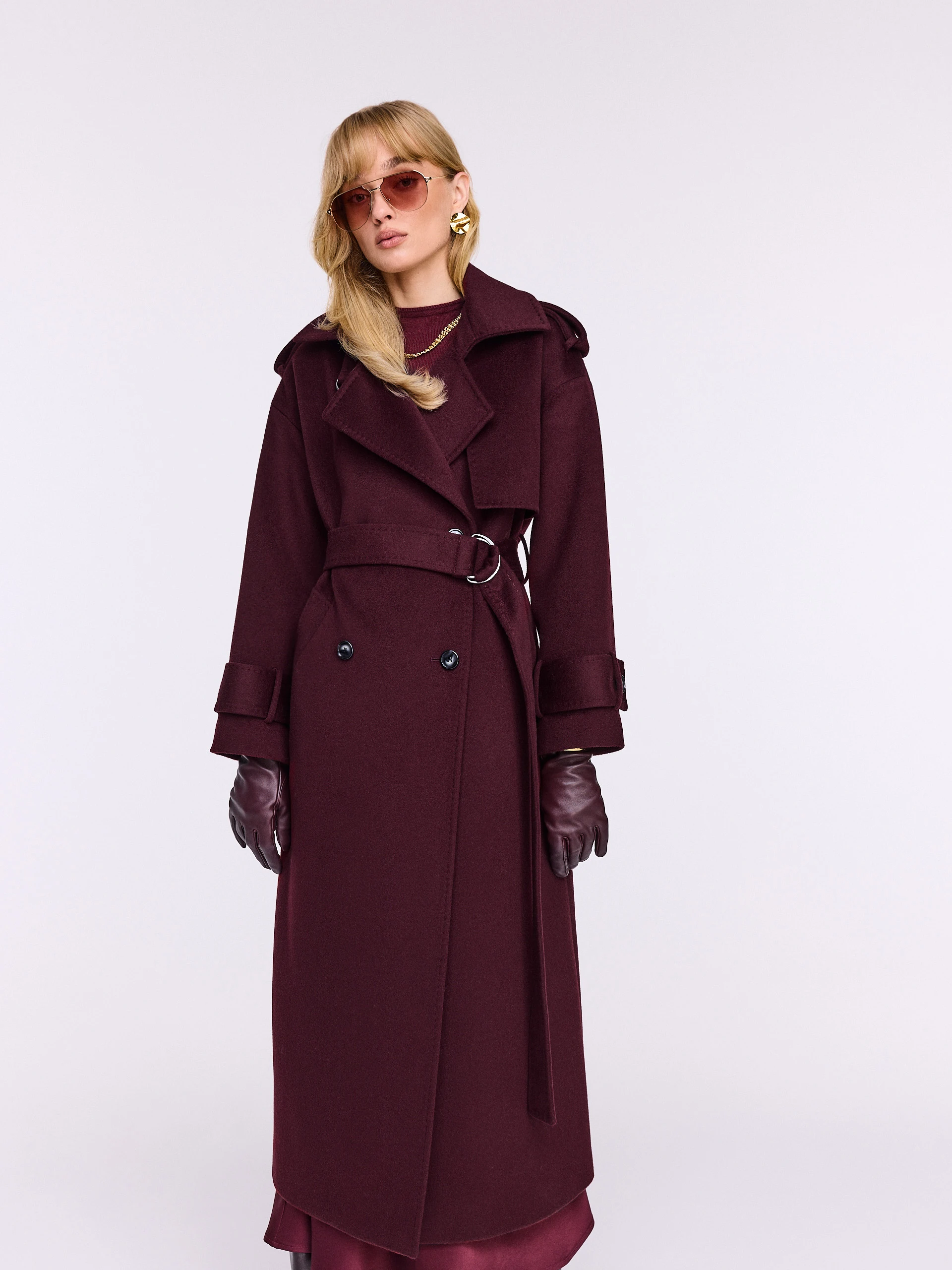 Elegant burgundy wool coat