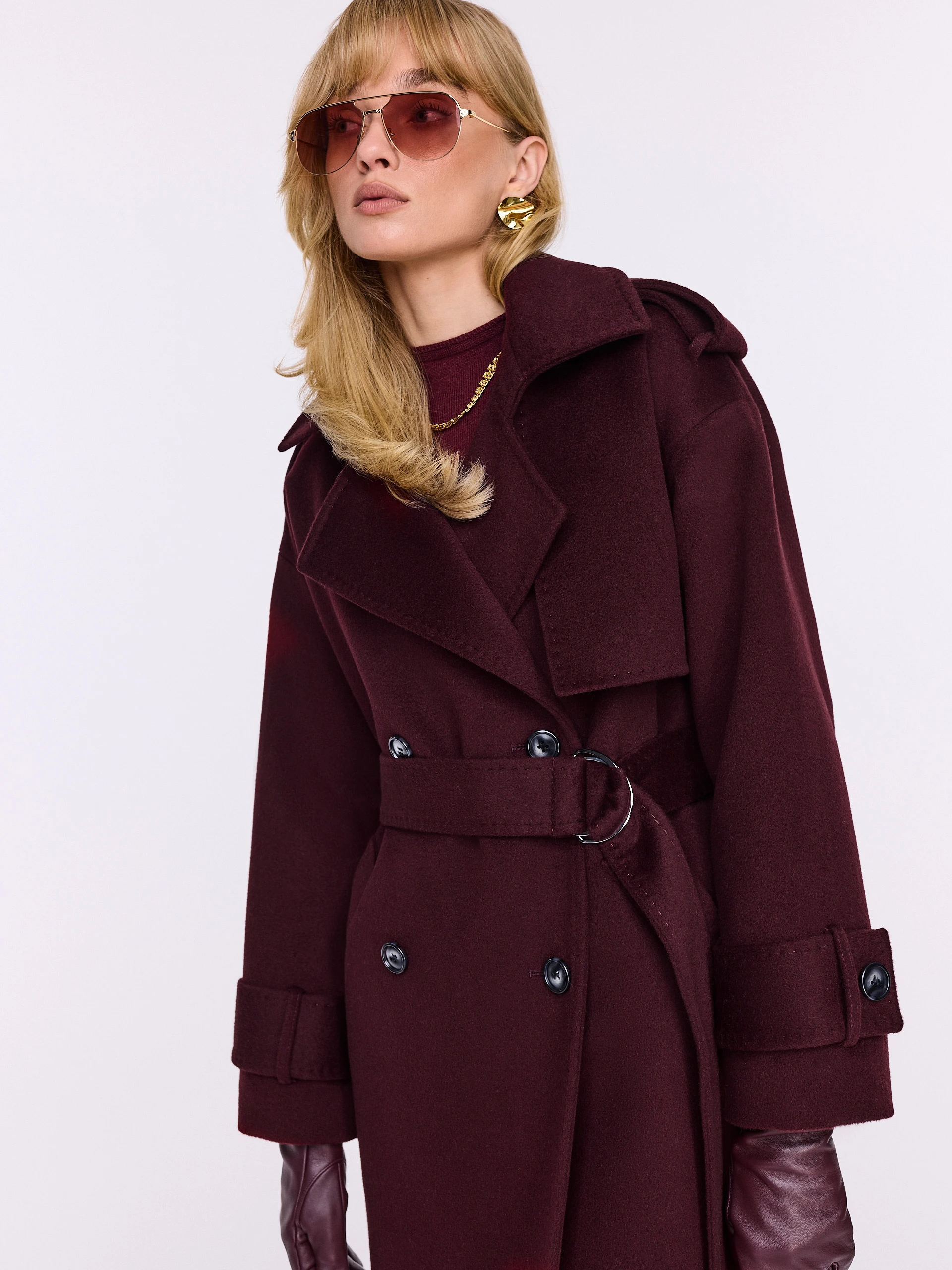 Elegant burgundy wool coat