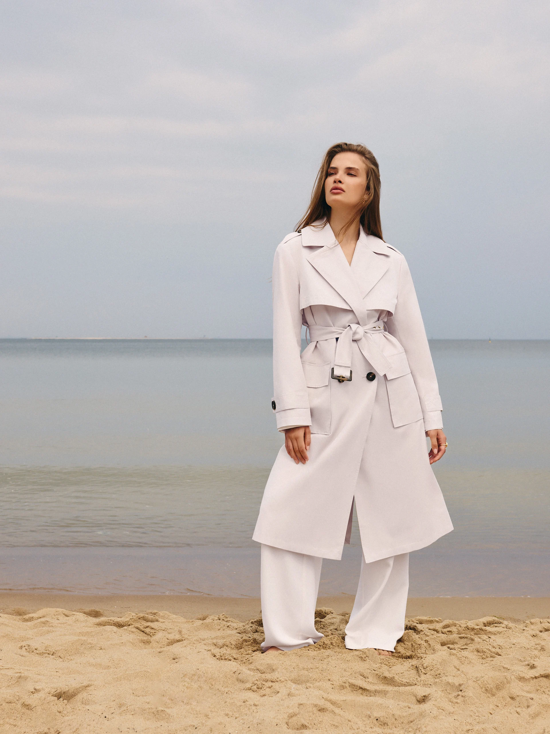 Beige trench with belt