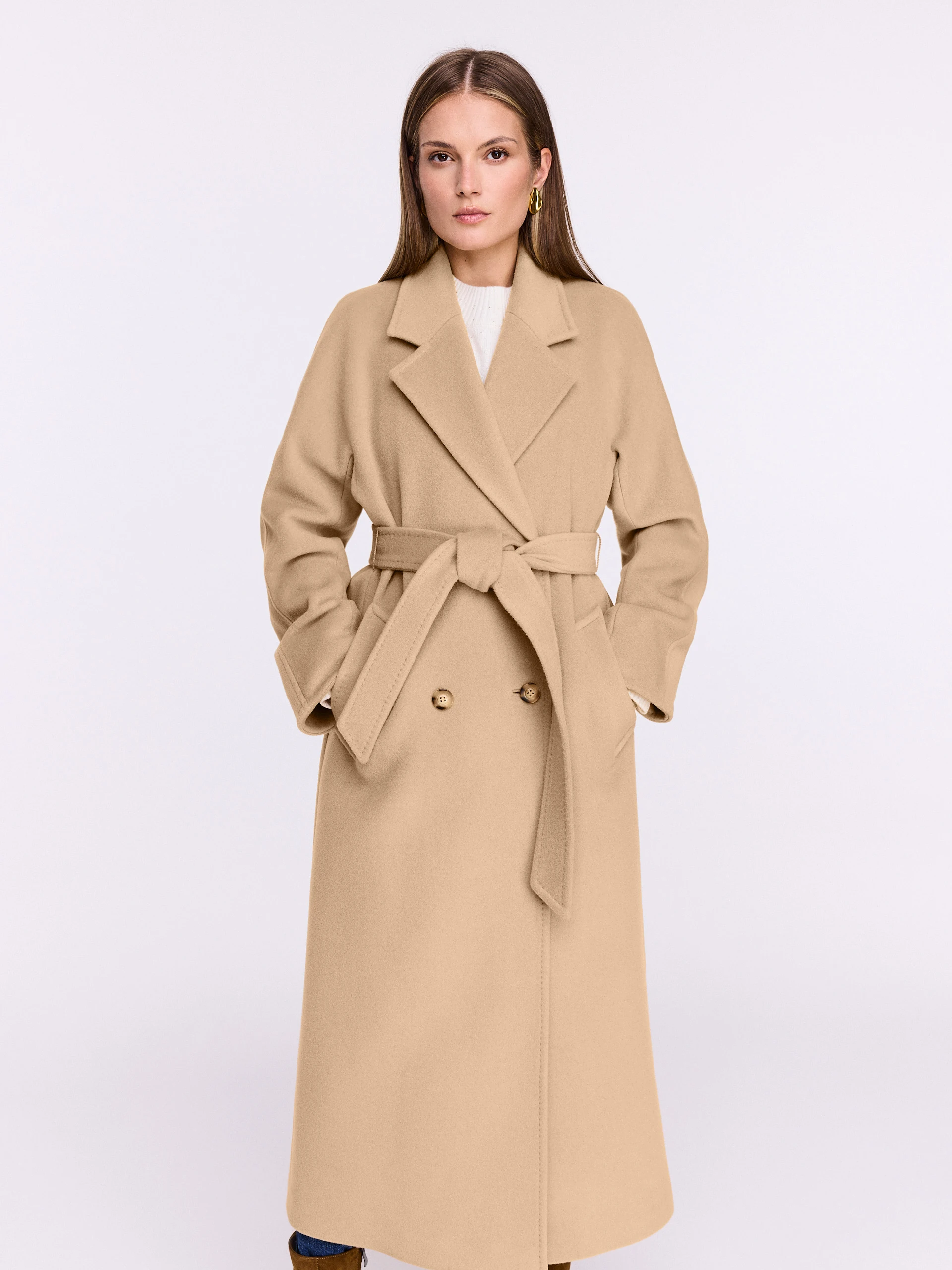 Double-breasted wool coat in beige