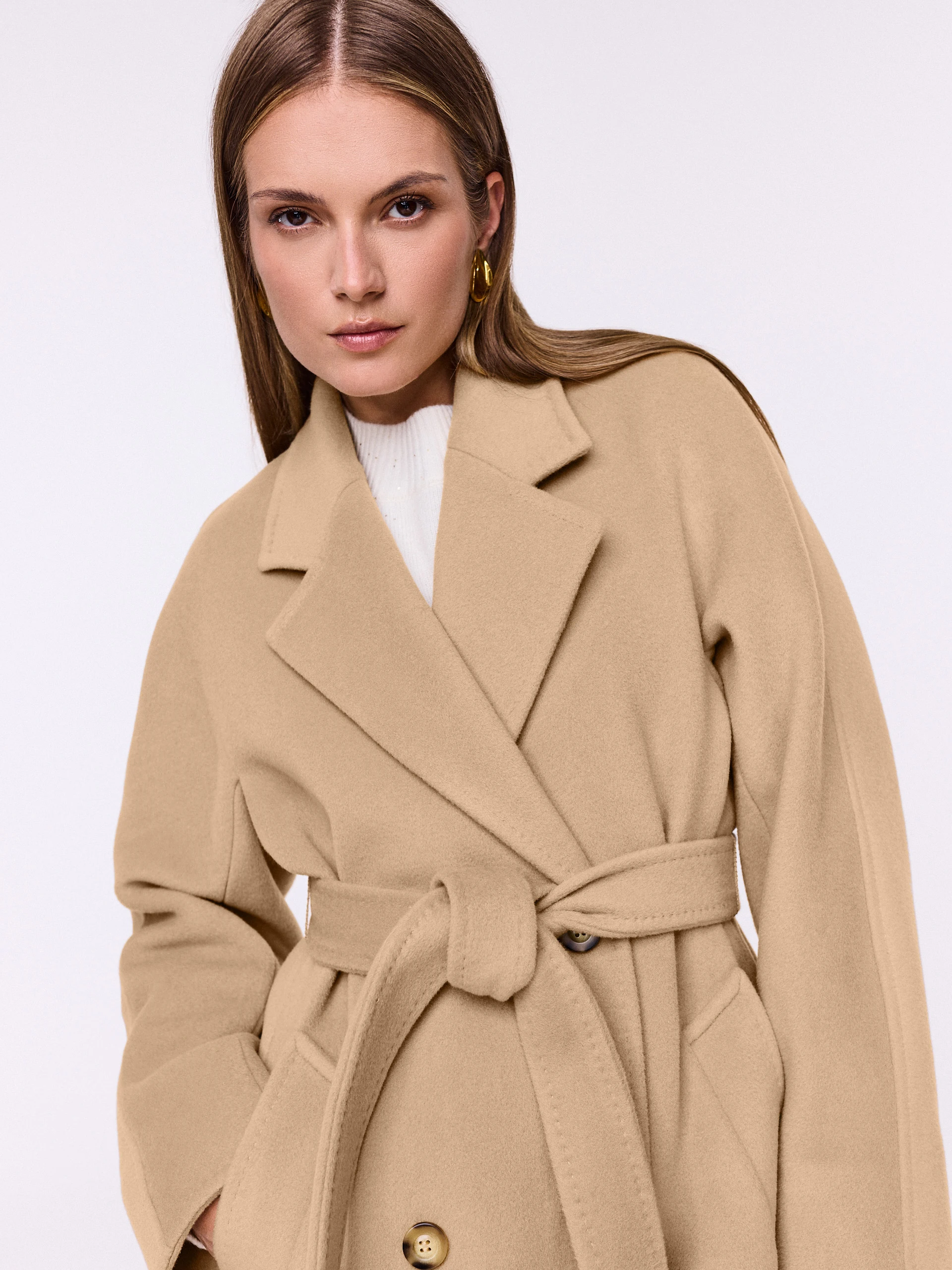 Double-breasted wool coat in beige