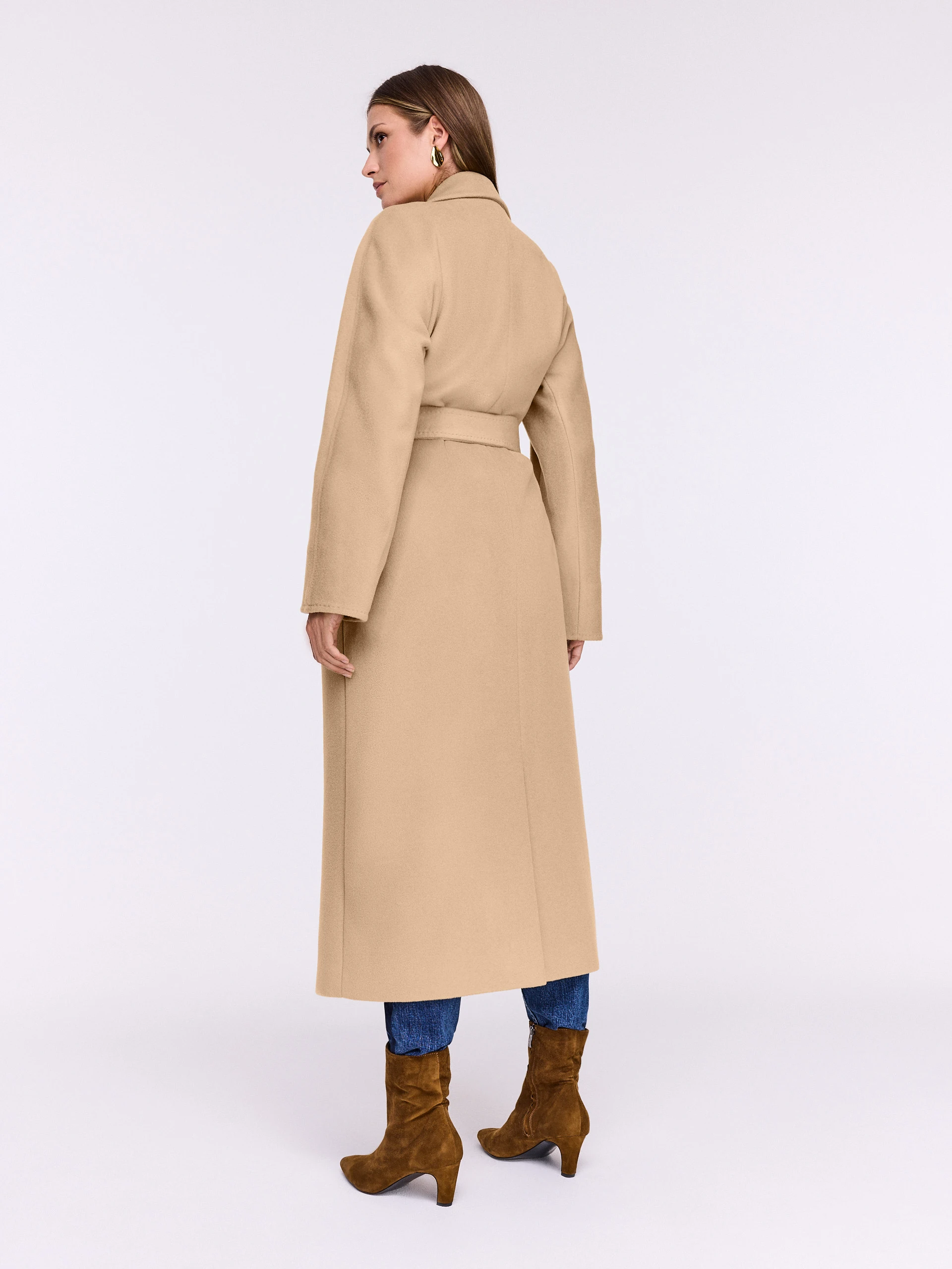 Double-breasted wool coat in beige