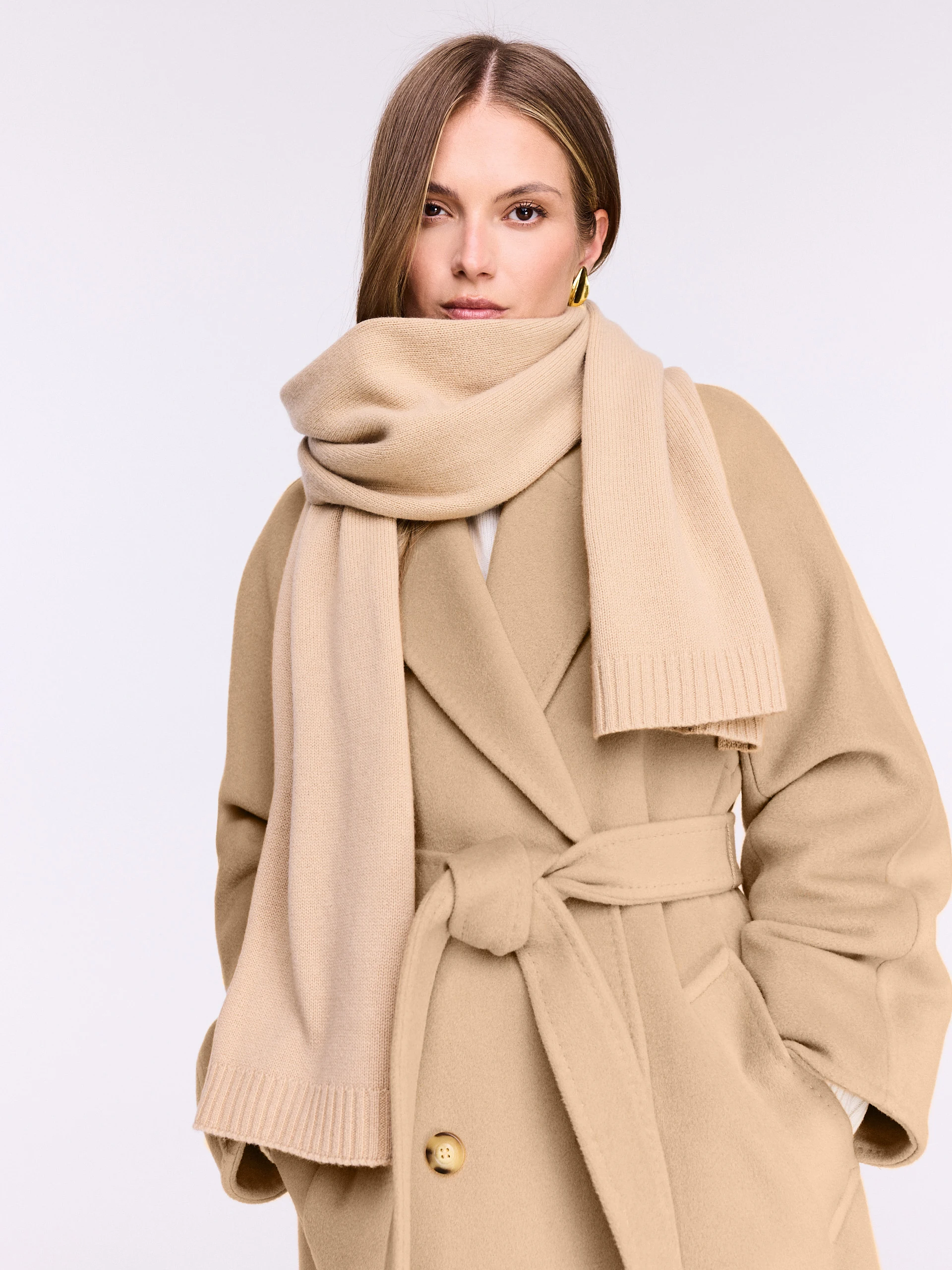 Double-breasted wool coat in beige