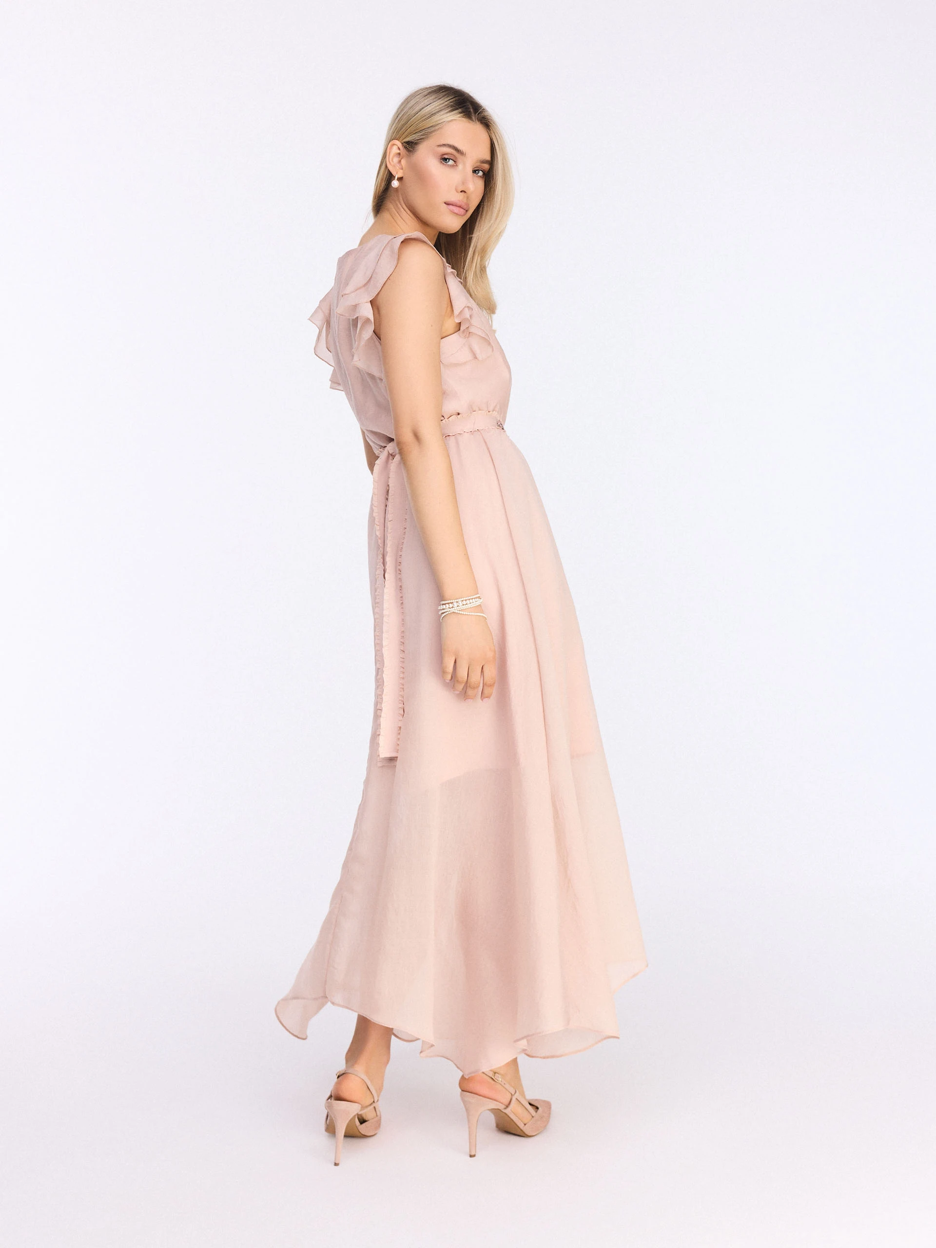 Powder pink maxi dress with decorative beads