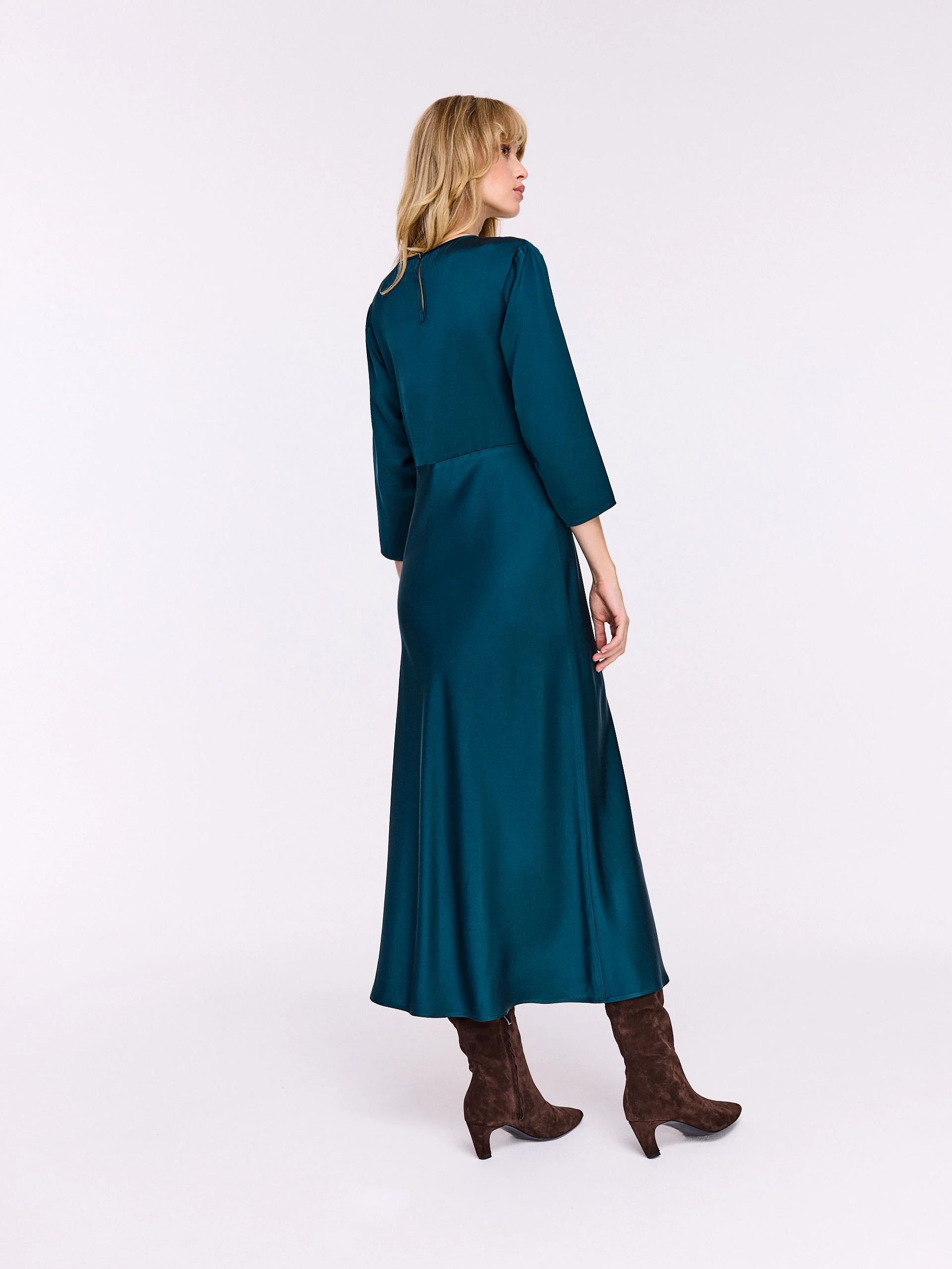 Satin midi dress in sea blue