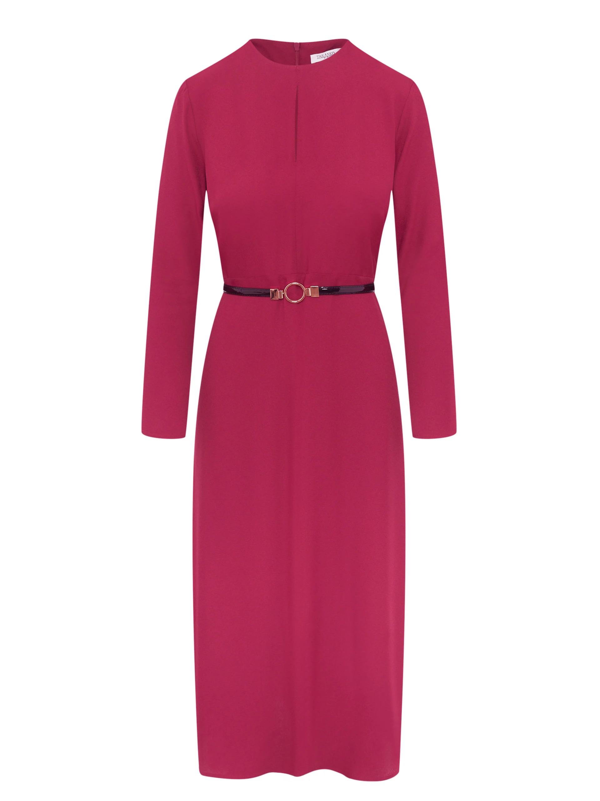 Burgundy flared midi dress with belt