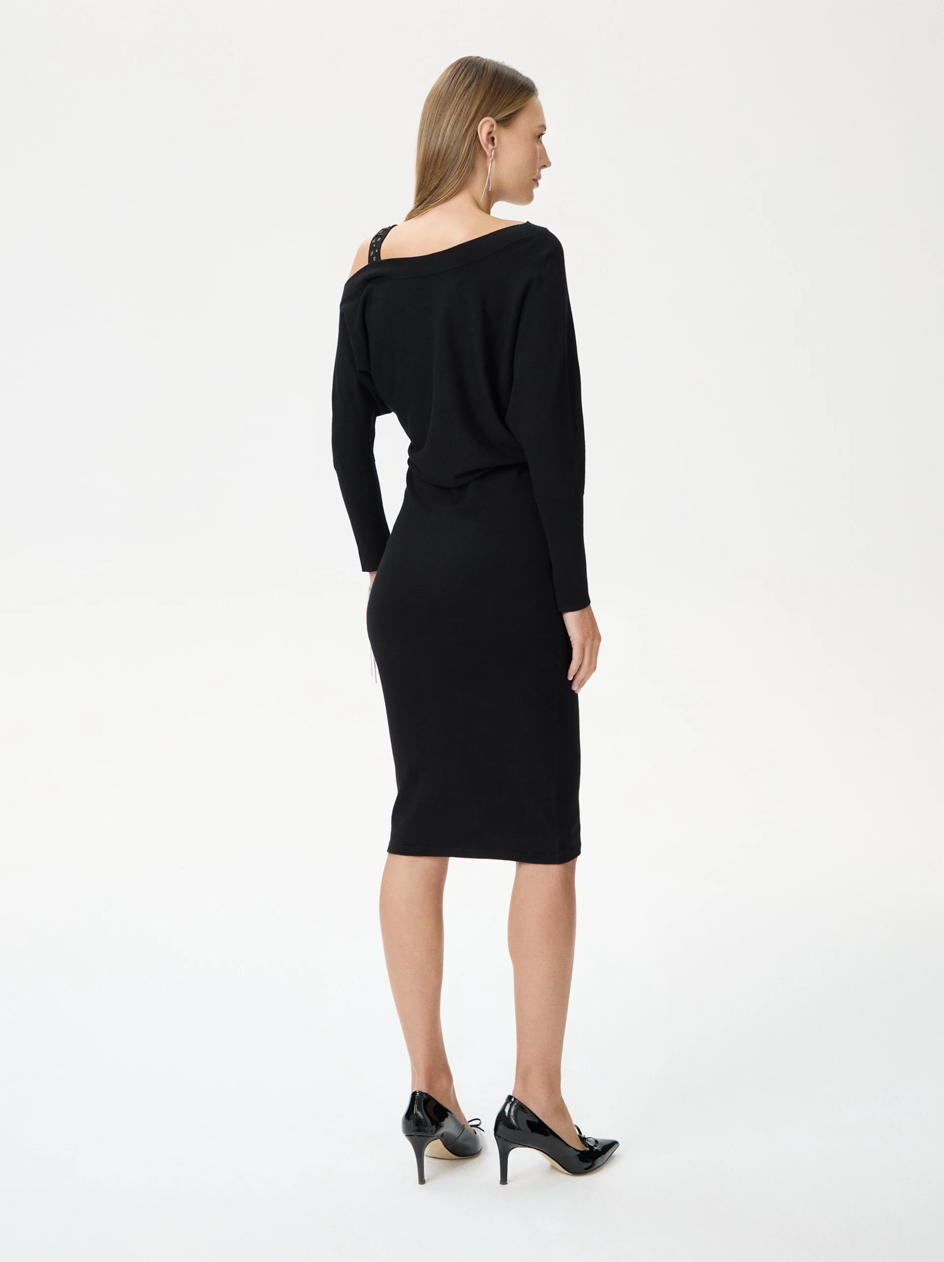 Asymmetrical black midi dress