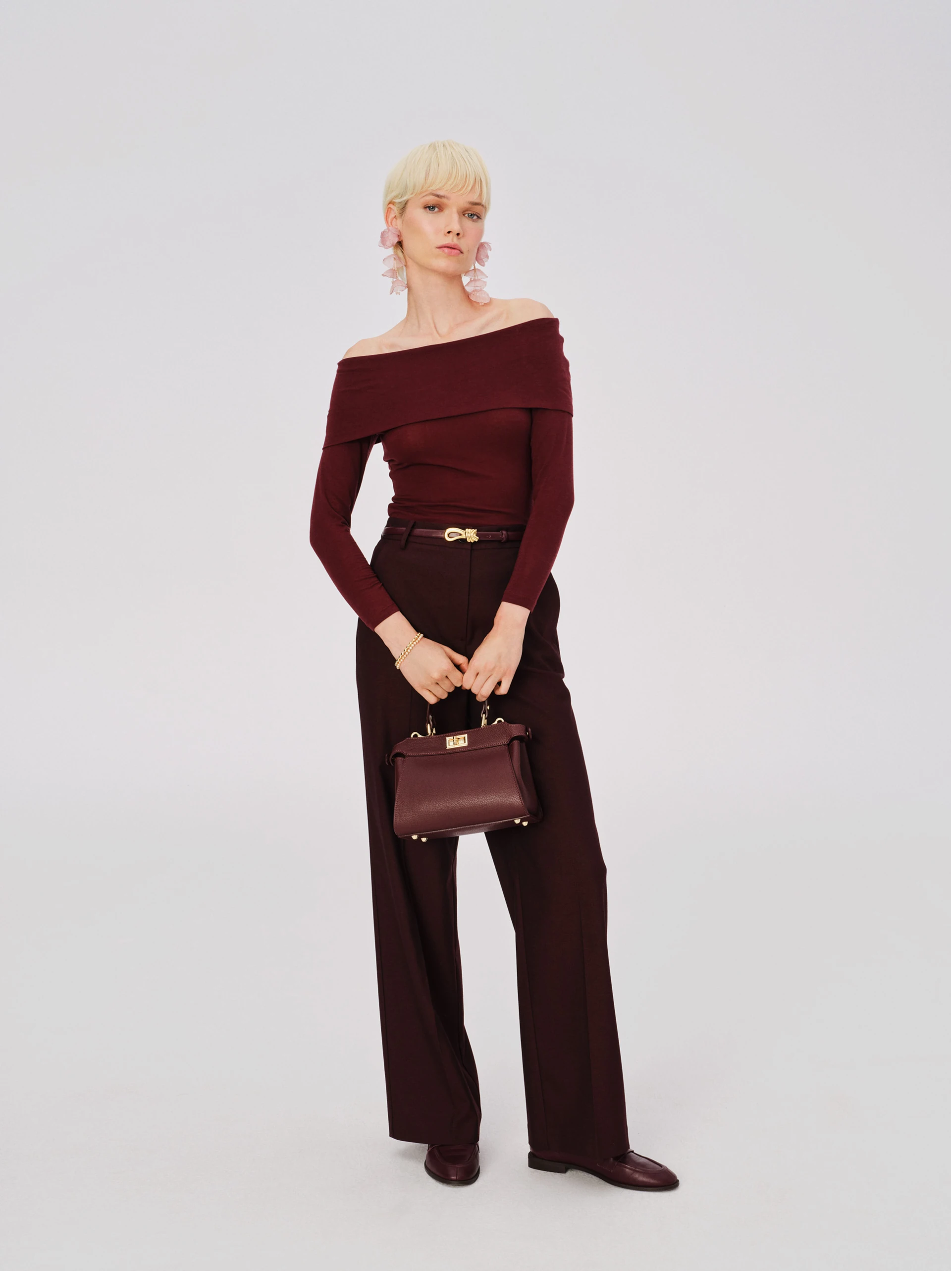 Elegant burgundy high-waisted trousers