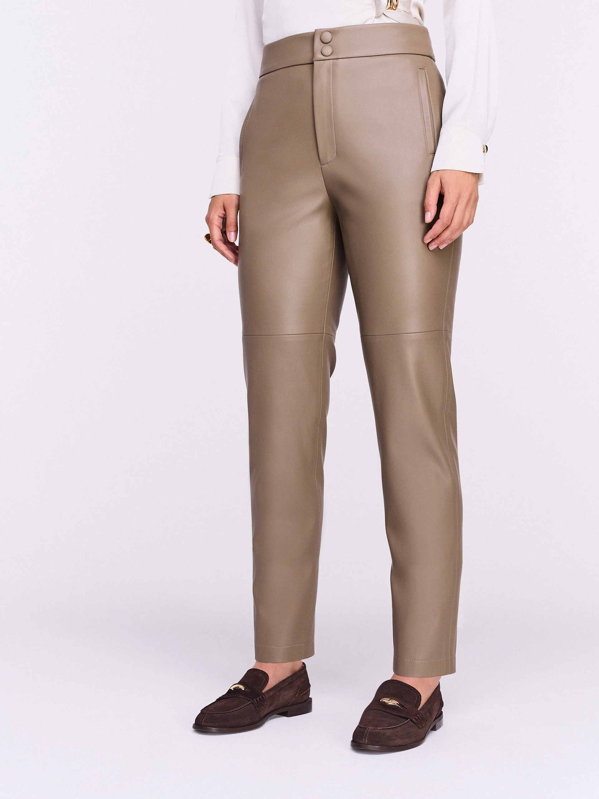 Beige faux leather cigarette pants