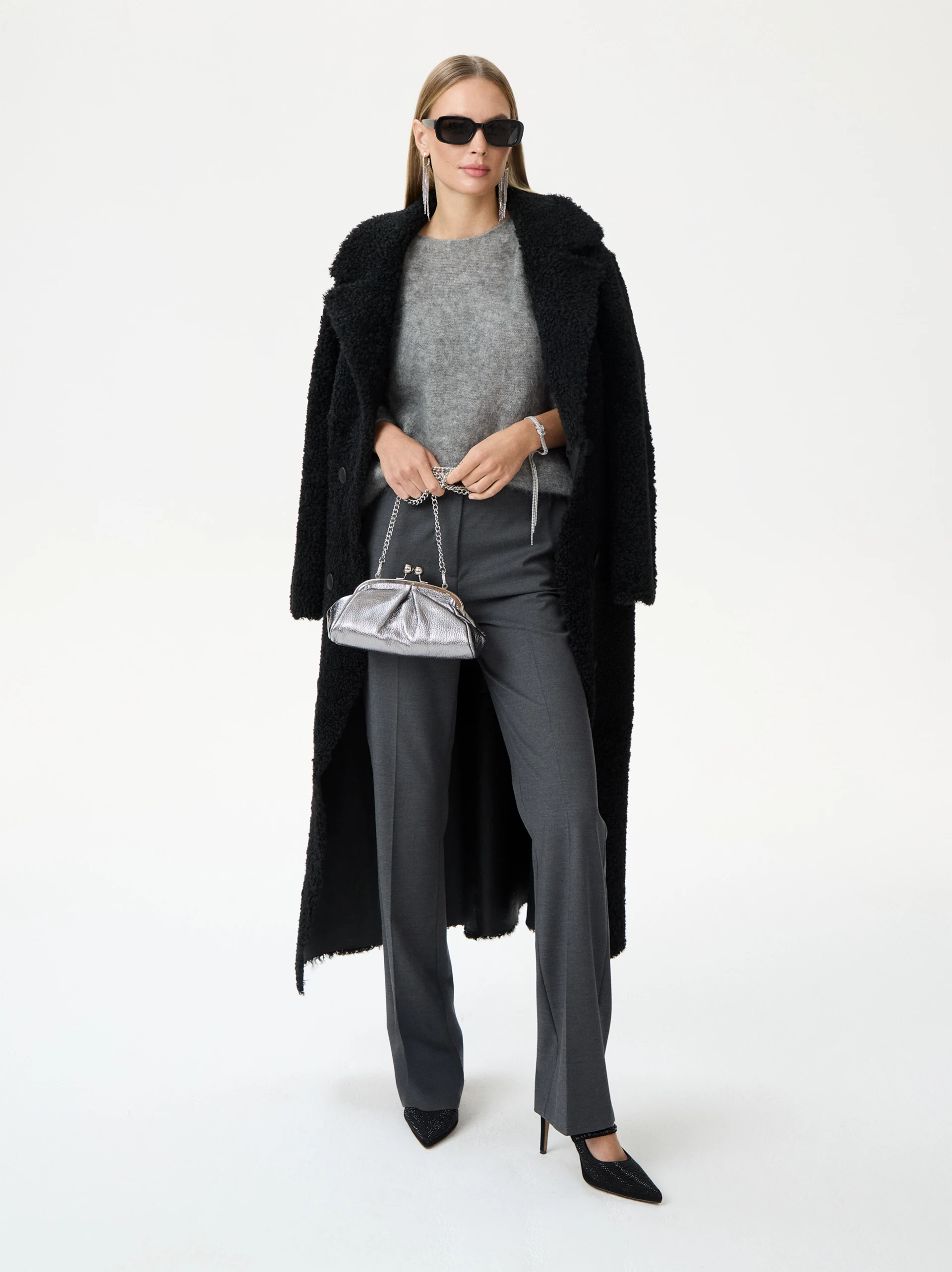 Dark gray elegant pants with straight legs