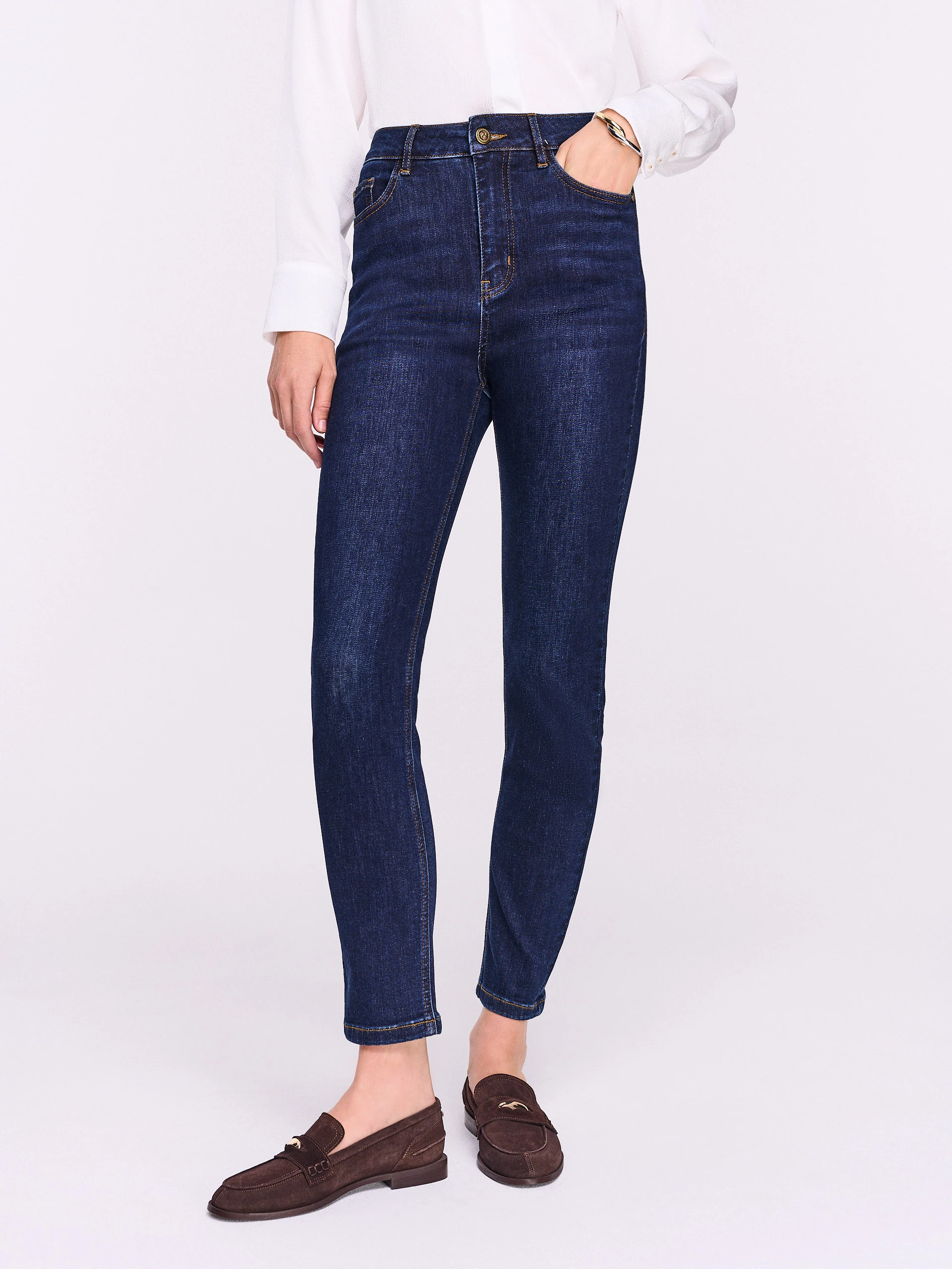 Navy blue slim-fit jeans