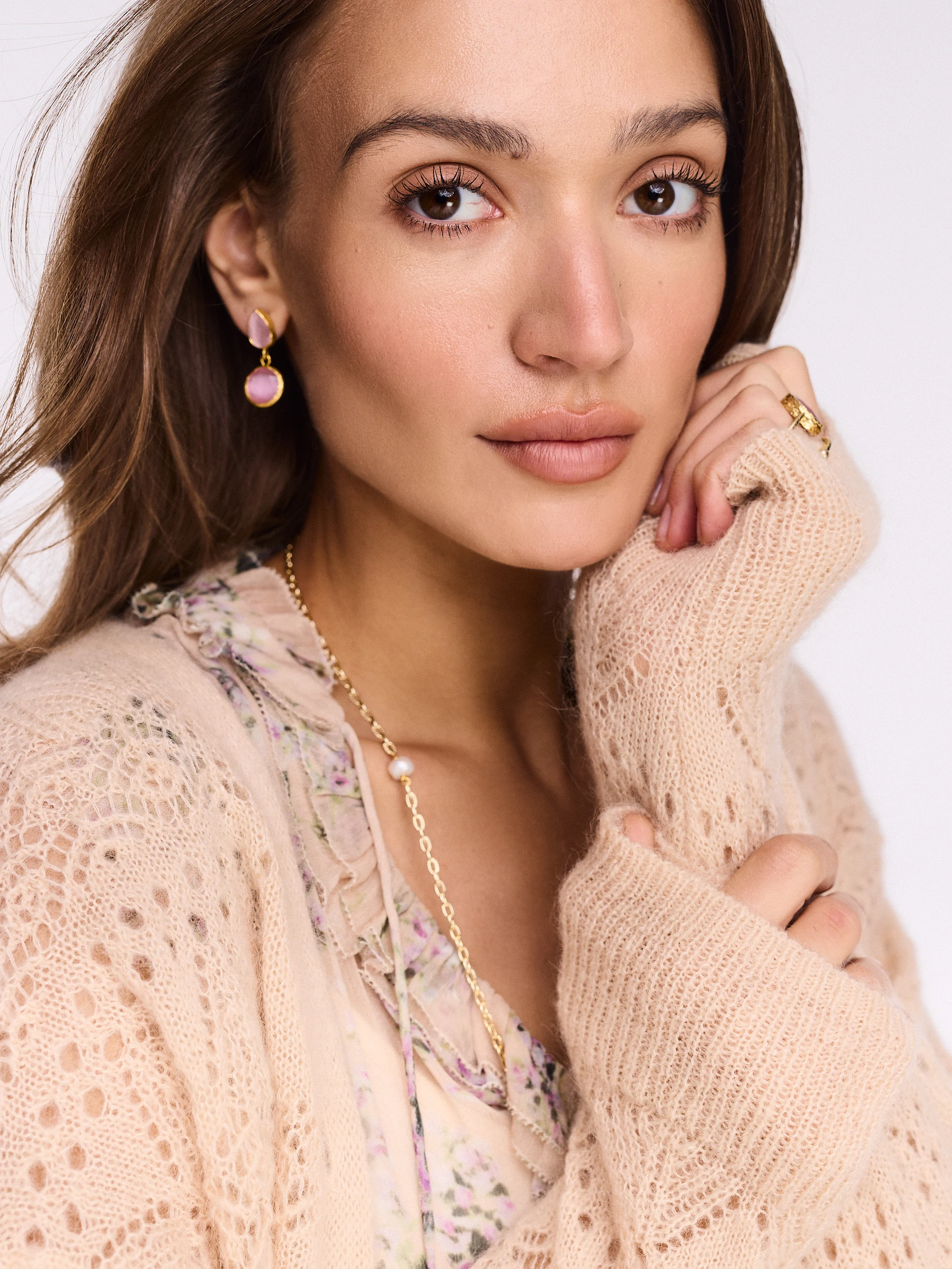 Openwork beige cardigan with wool and mohair