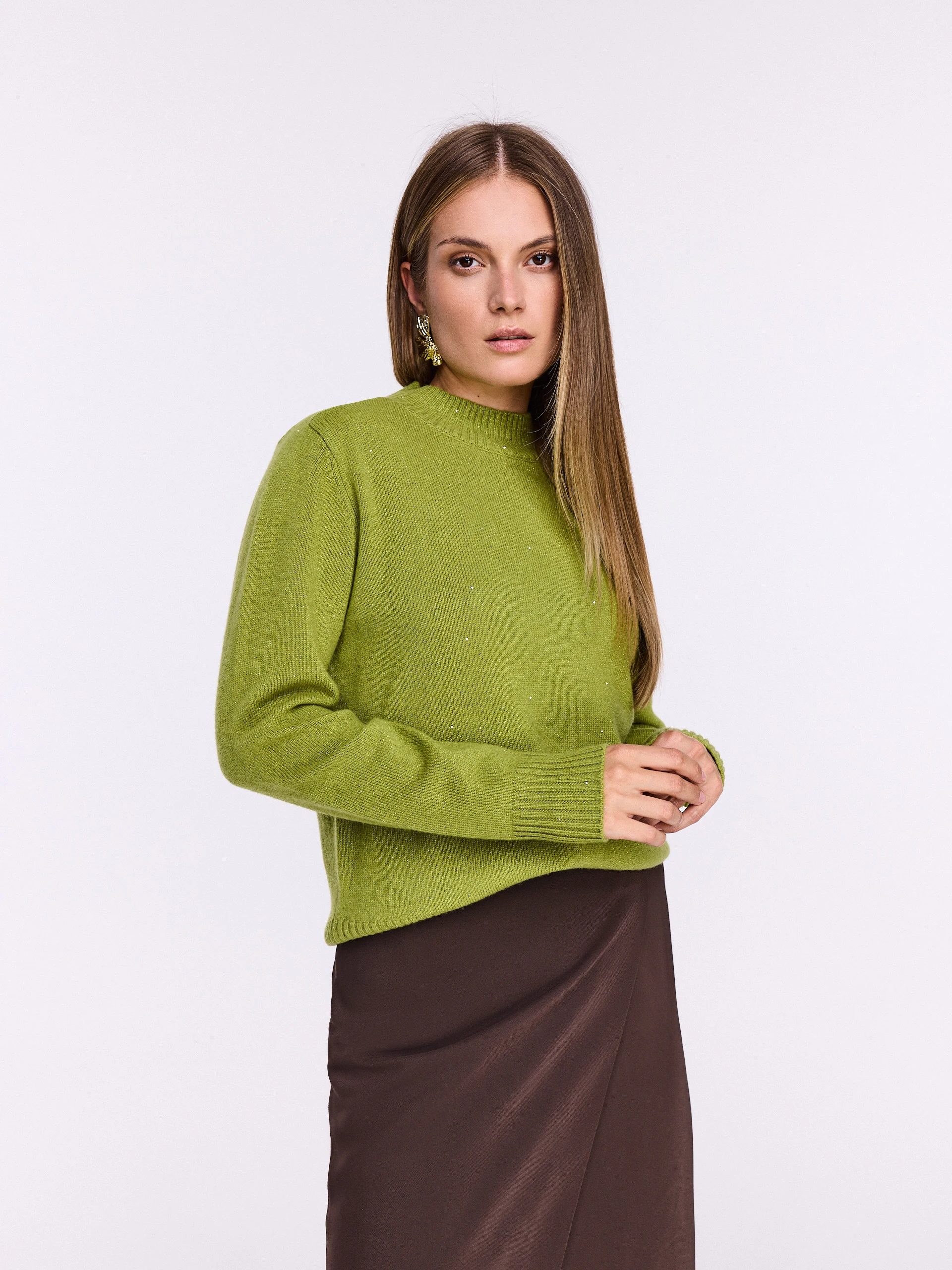 Green wool sweater with shiny flecks