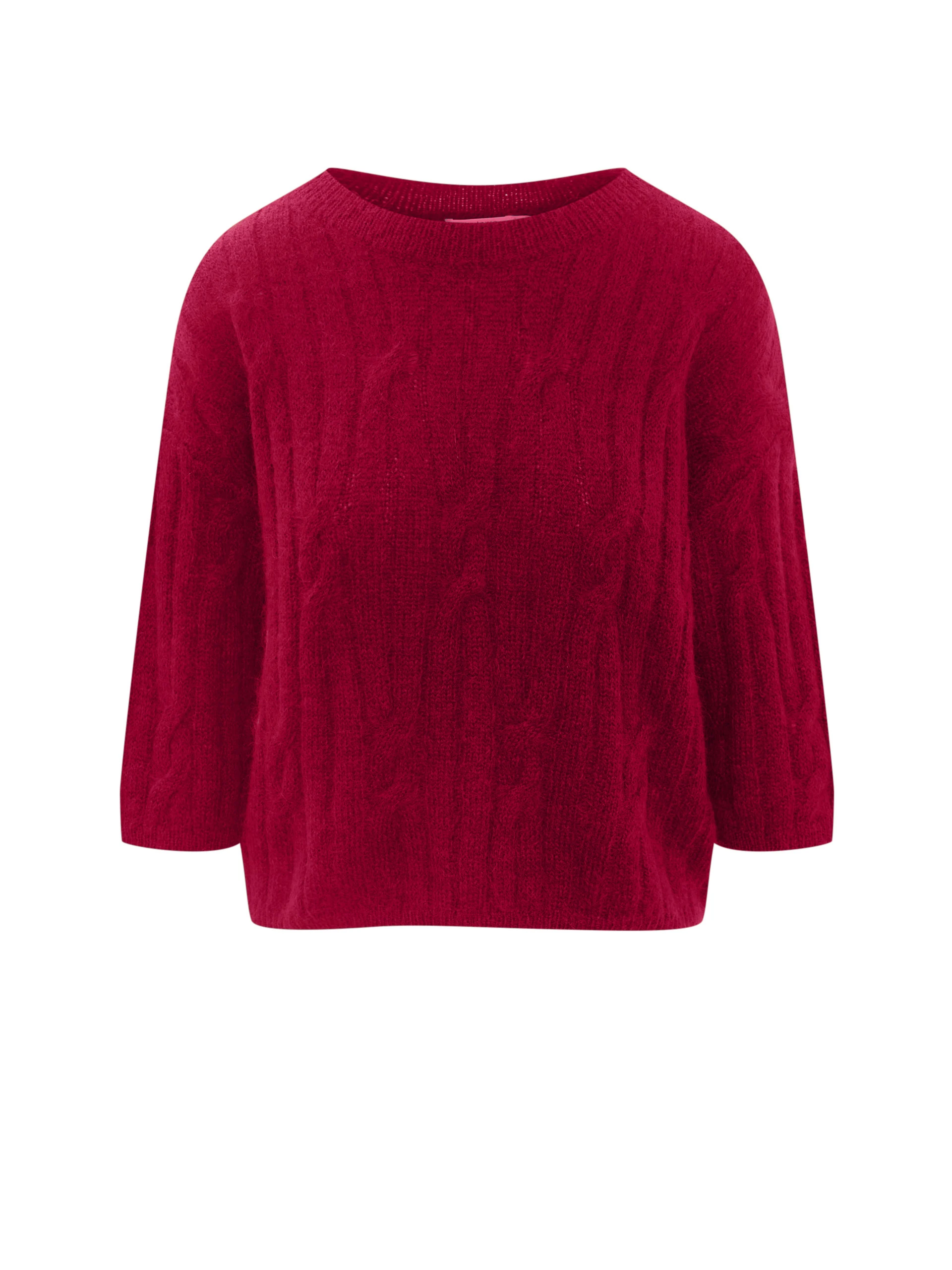 Cable knit burgundy sweater with mohair and wool