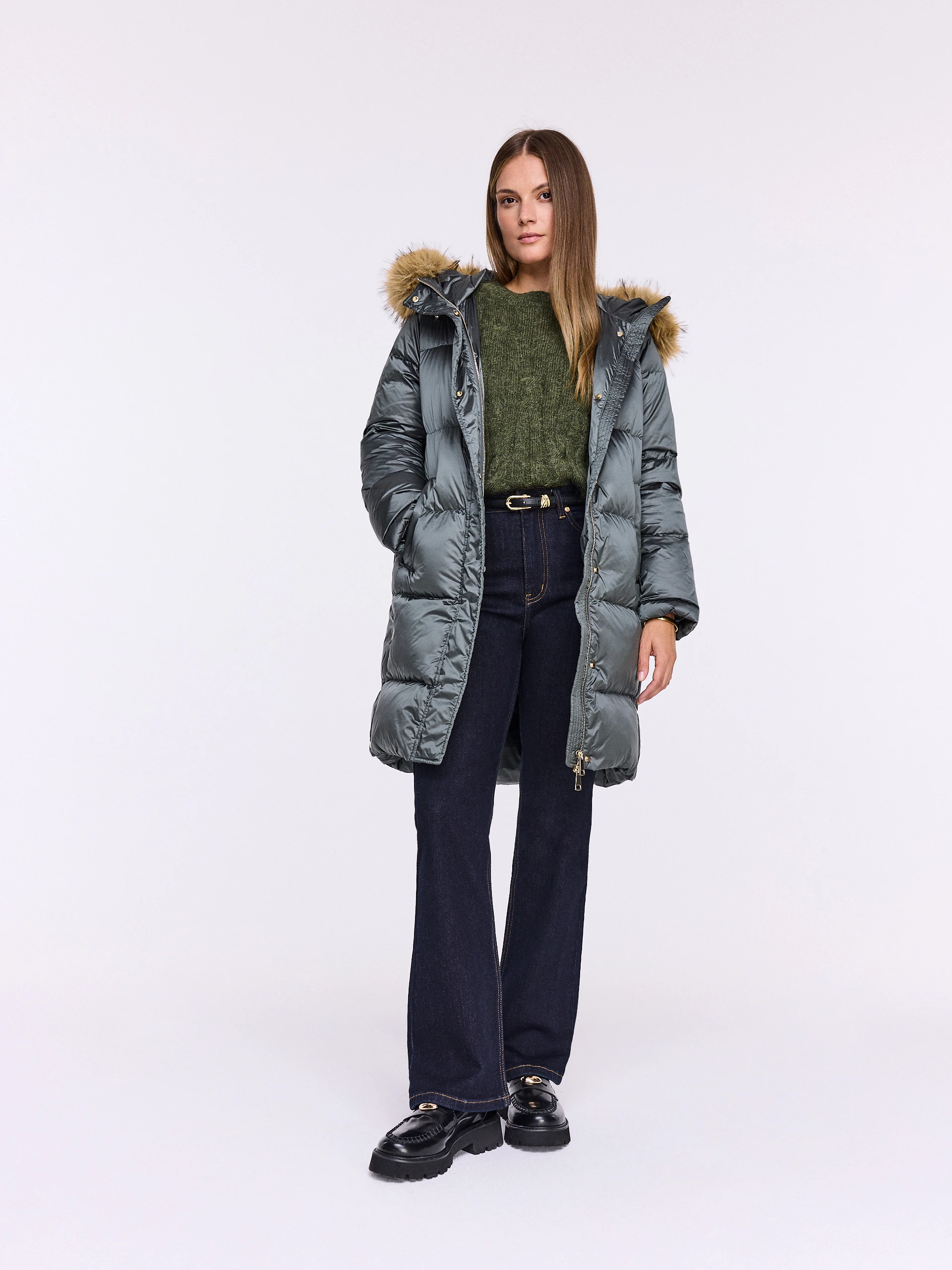 Braided olive sweater with mohair and wool