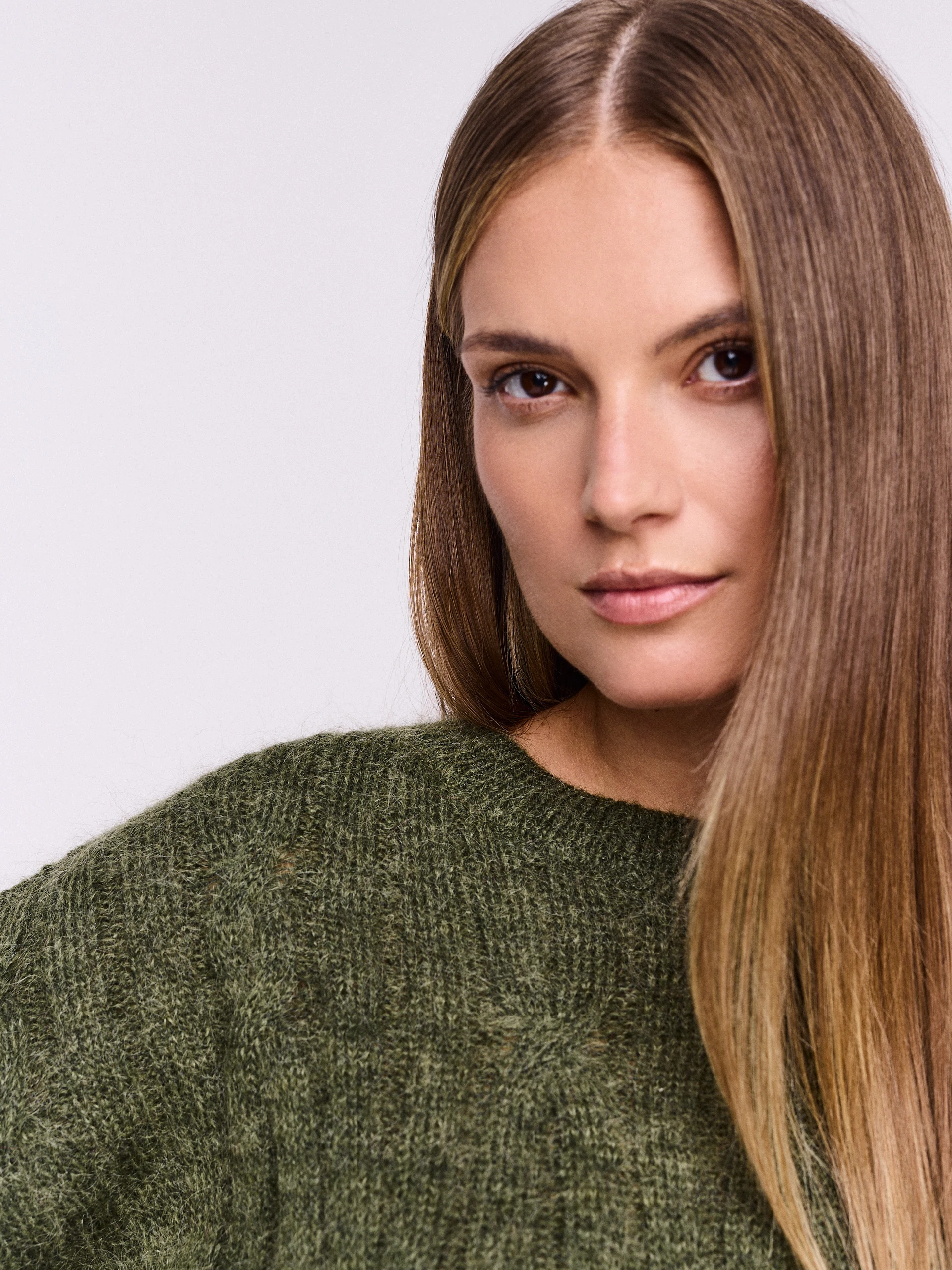 Braided olive sweater with mohair and wool