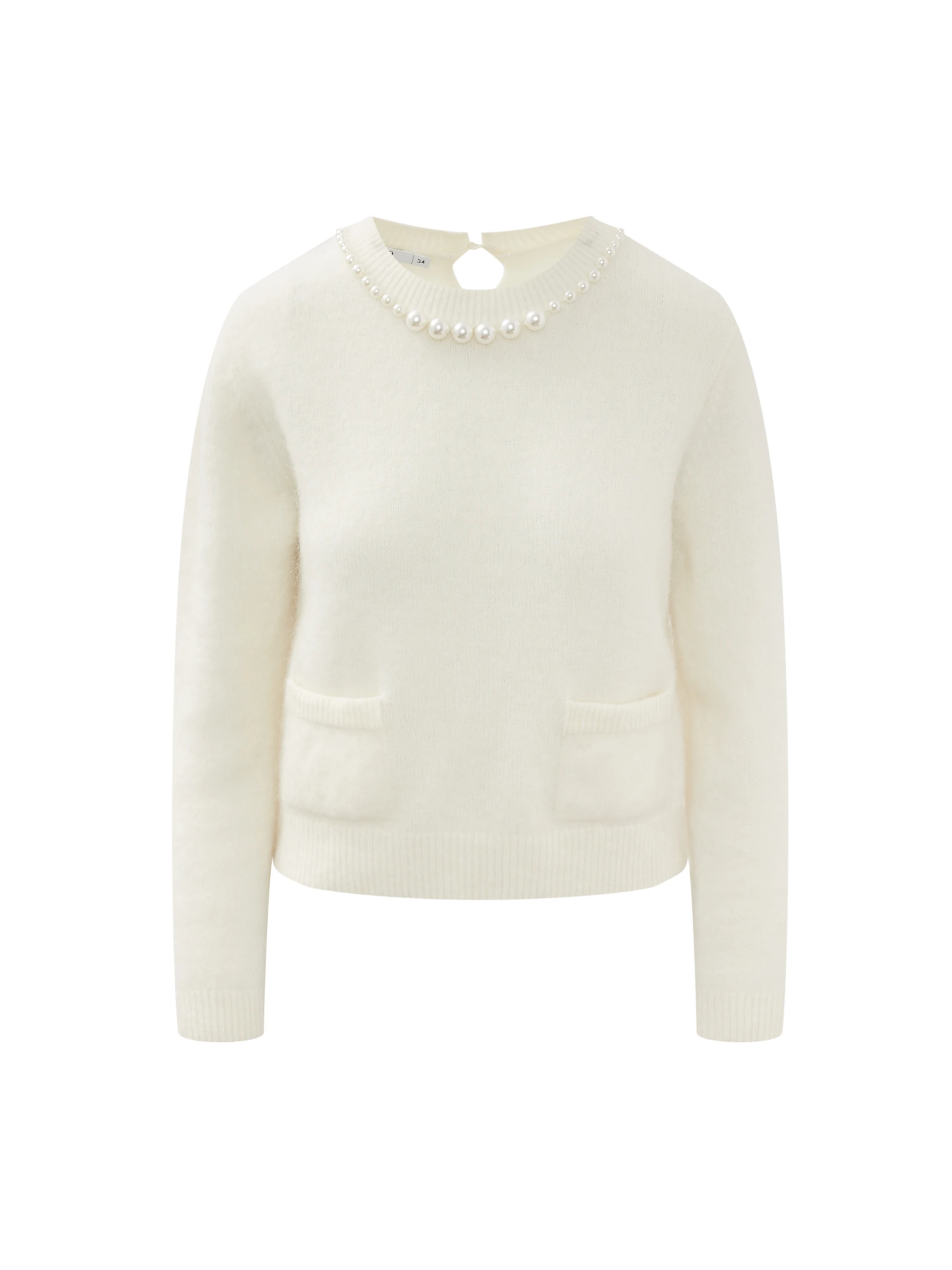 Creamy sweater with pearls and pockets