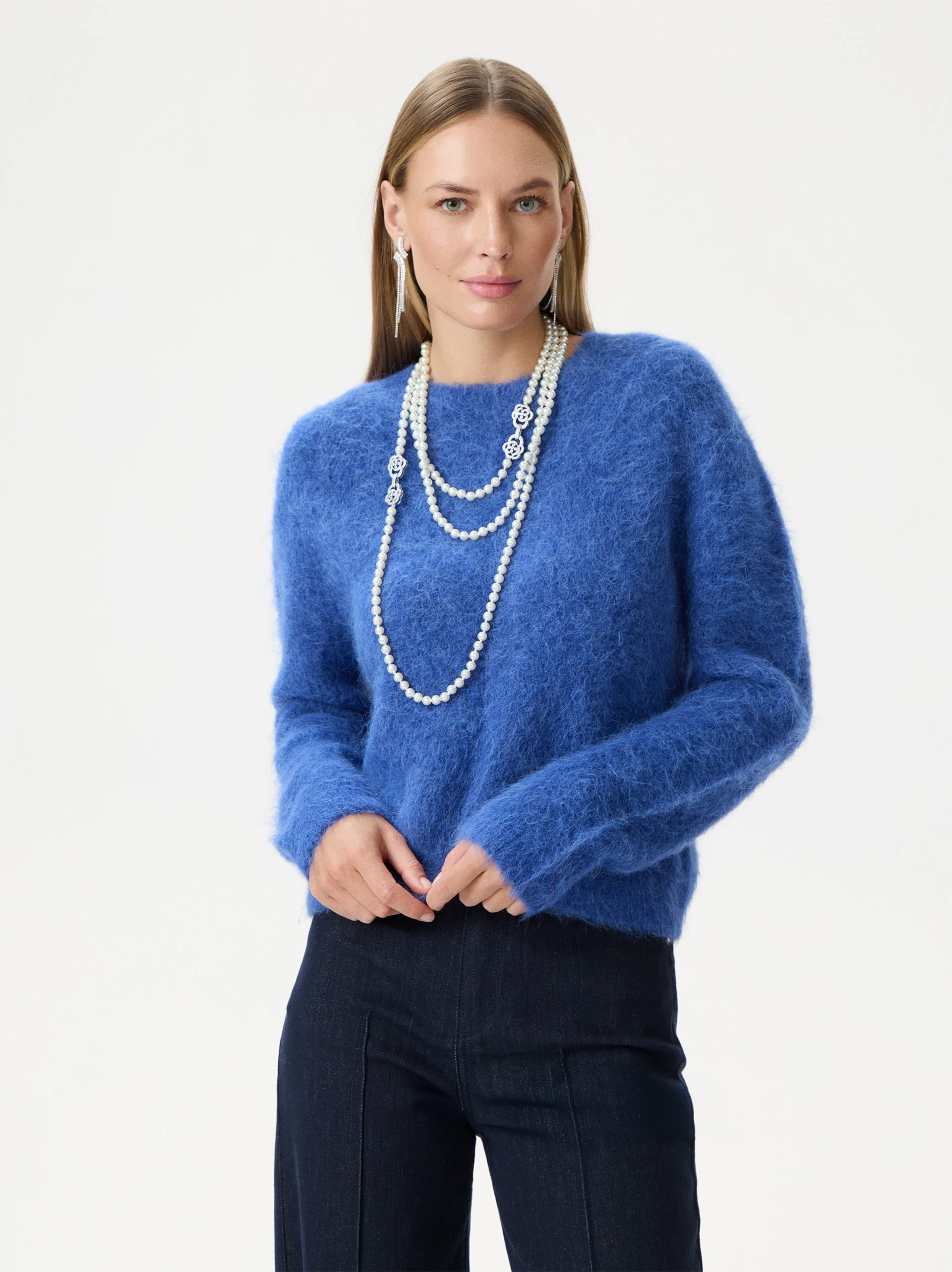 Cornflower blue sweater with alpaca wool