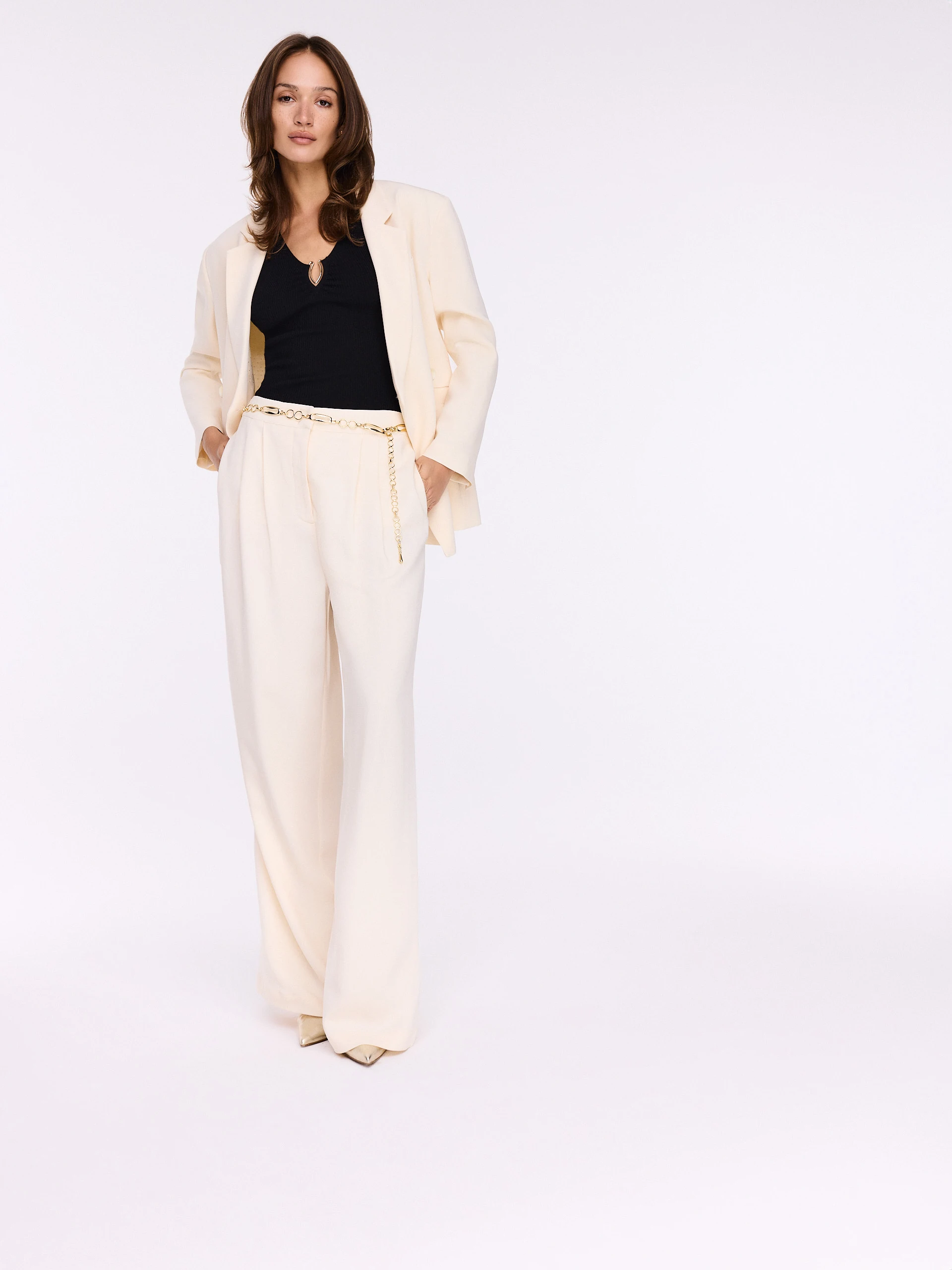 Cream viscose jacket with double-breasted fastening