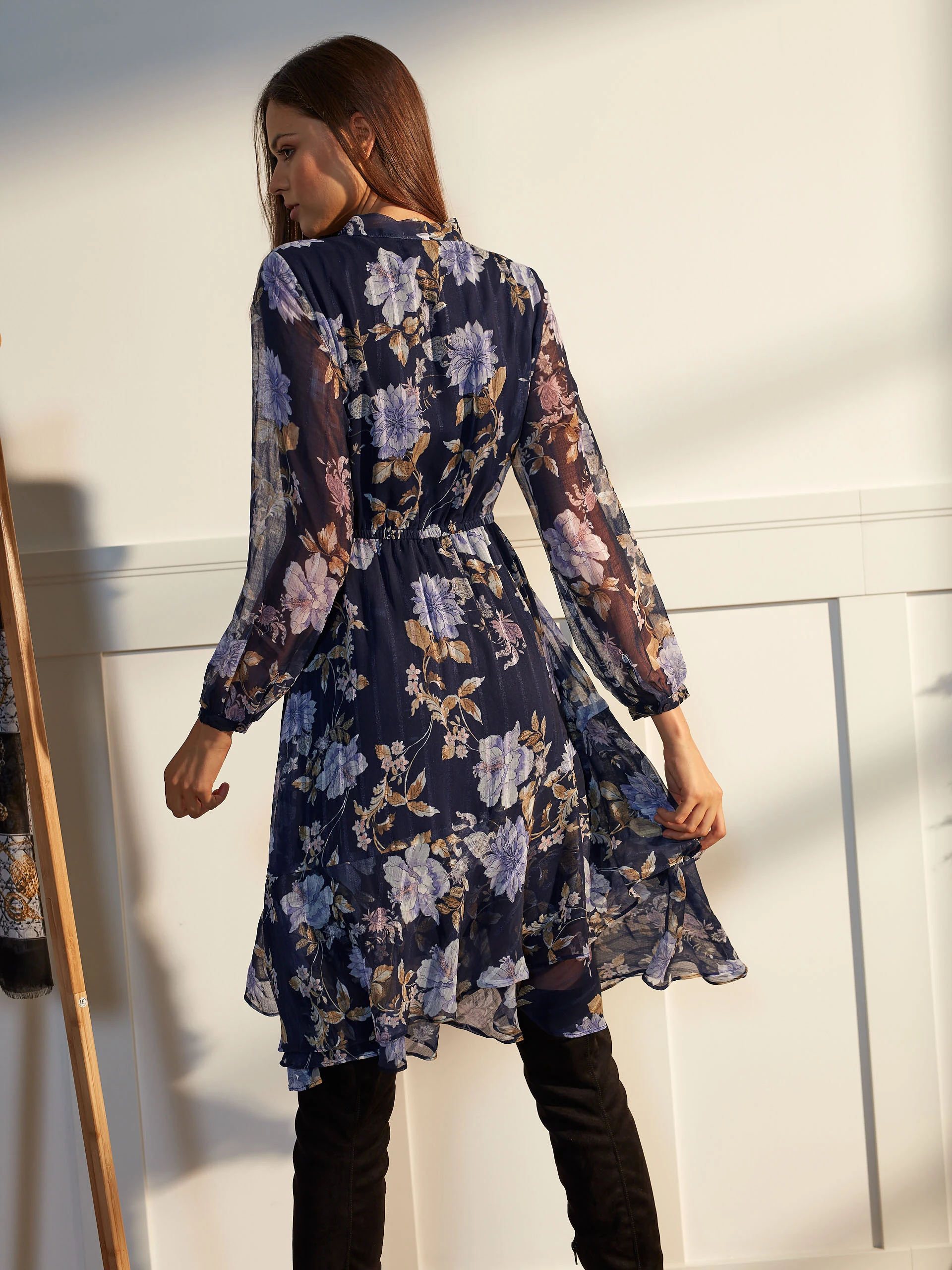 FLARED FLORAL PATTERN DRESS