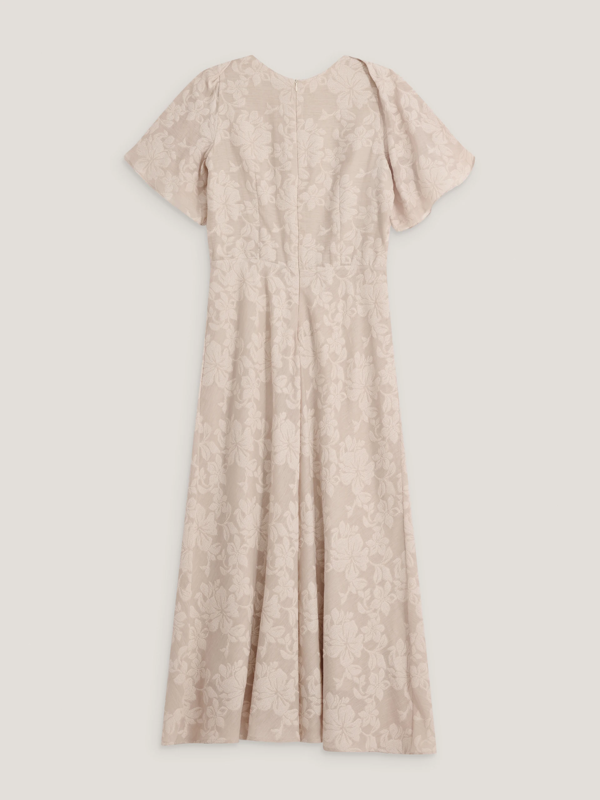 Beige midi dress with a jacquard pattern