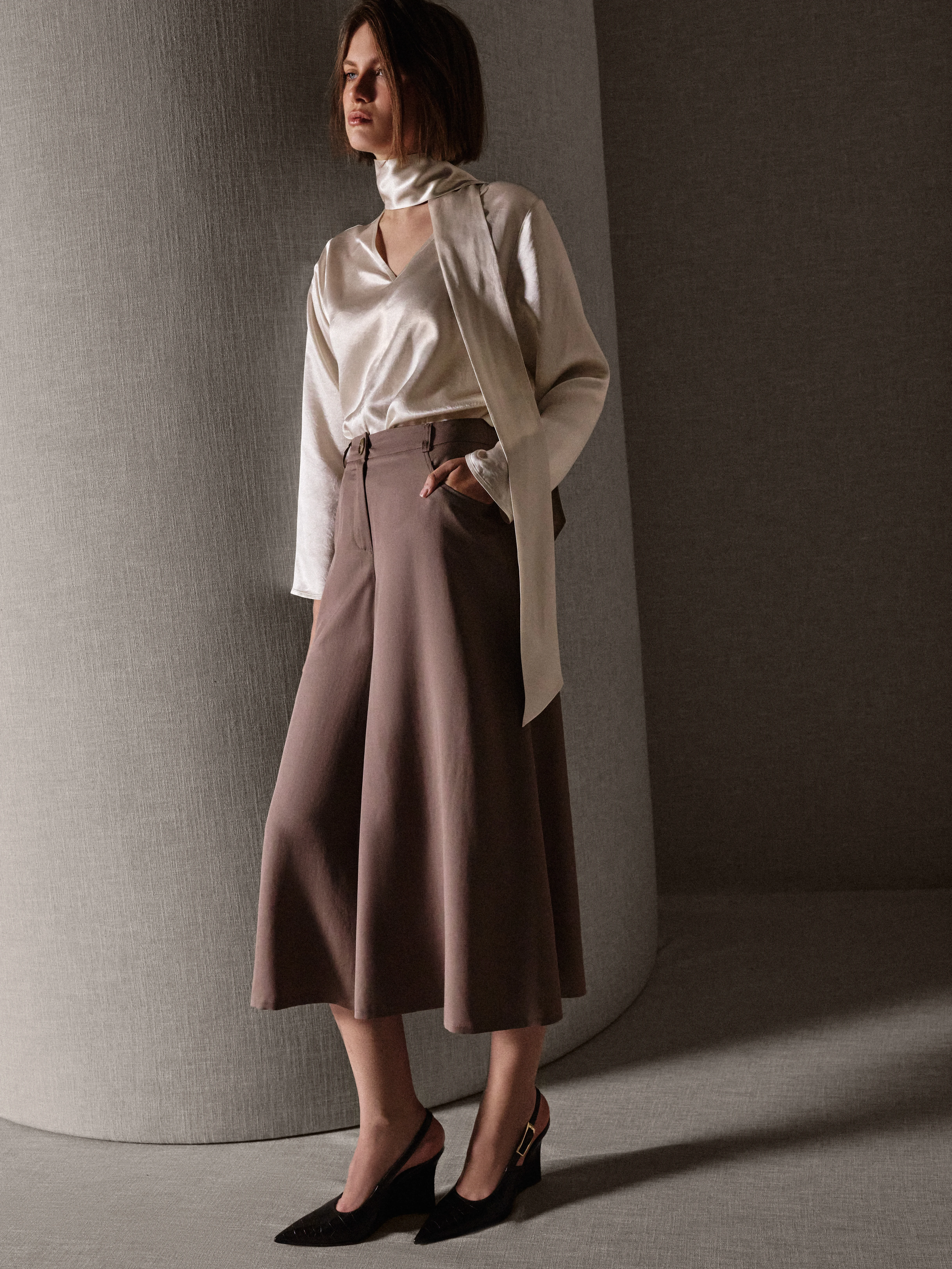 Light brown lyocell culottes
