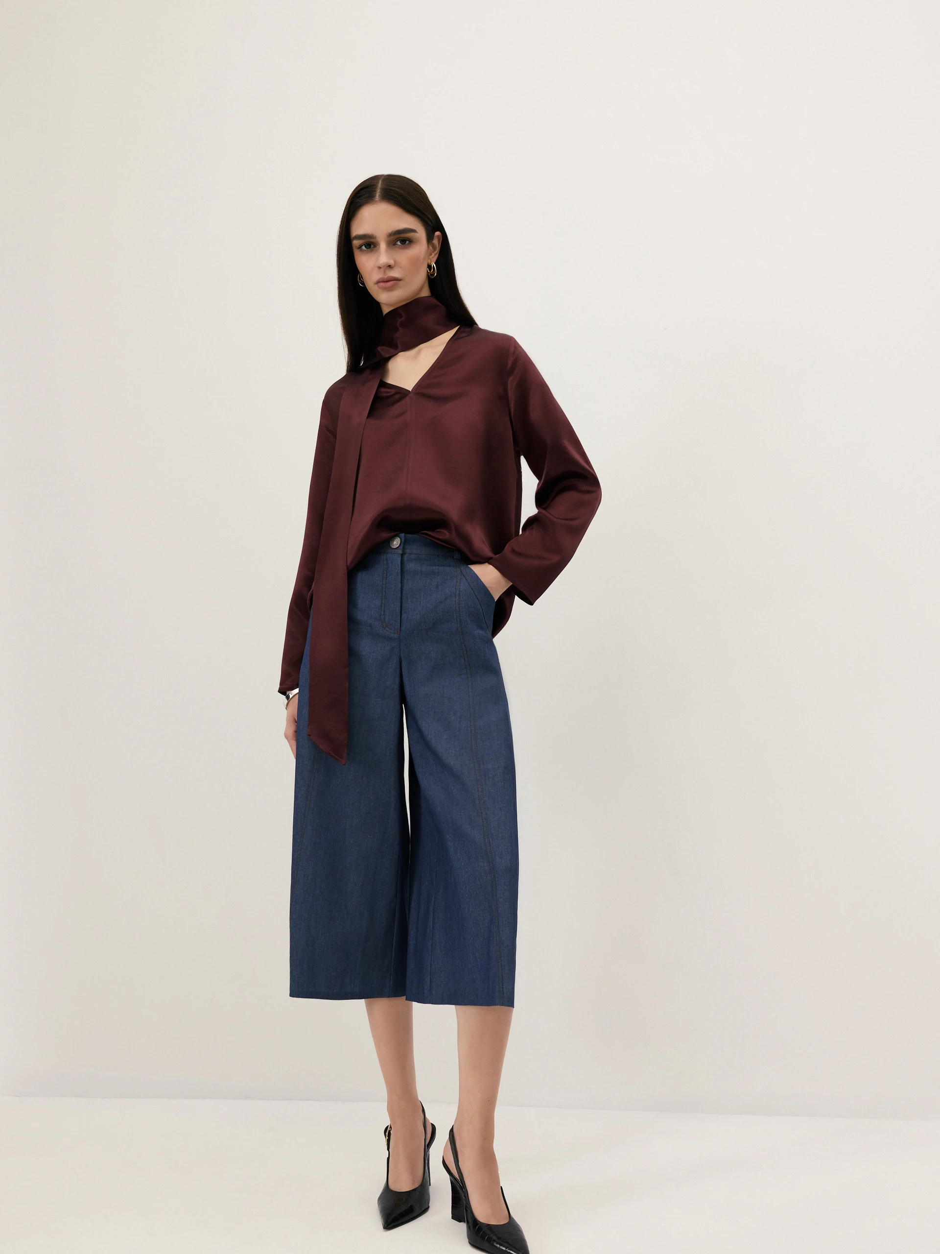 Navy blue cotton denim trousers