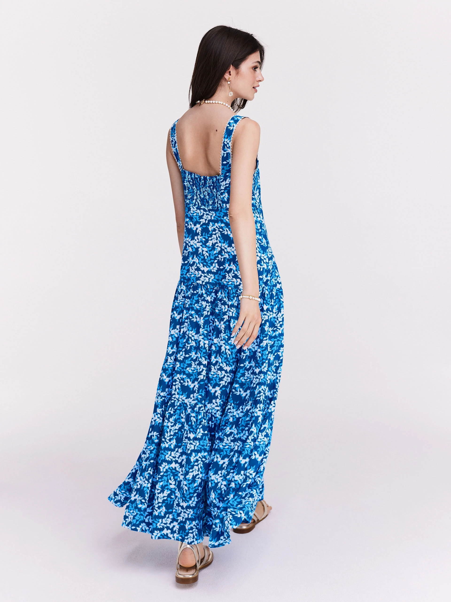 Blue floral dress with heart neckline
