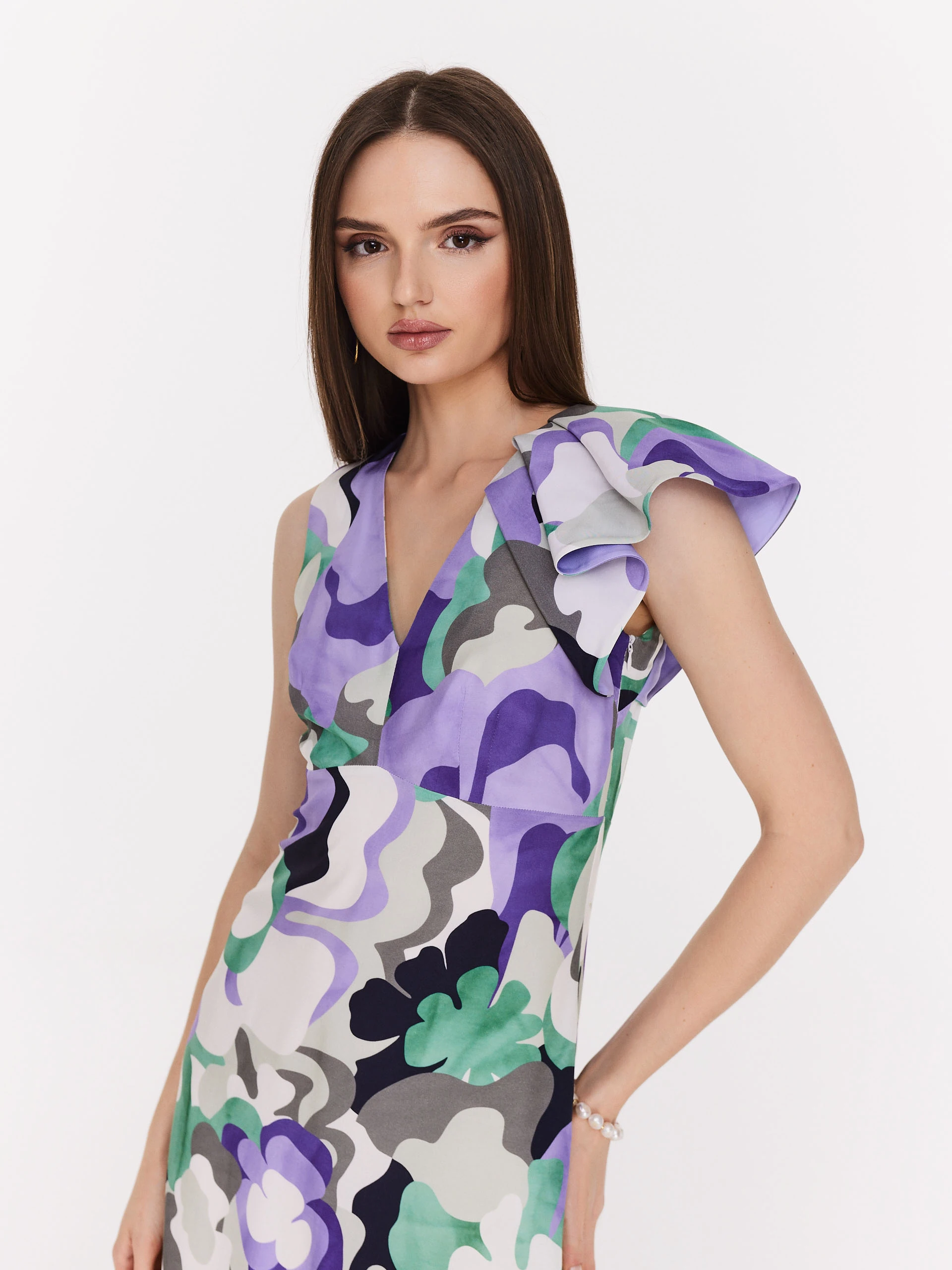 Midi dress in viscose with geometric flowers