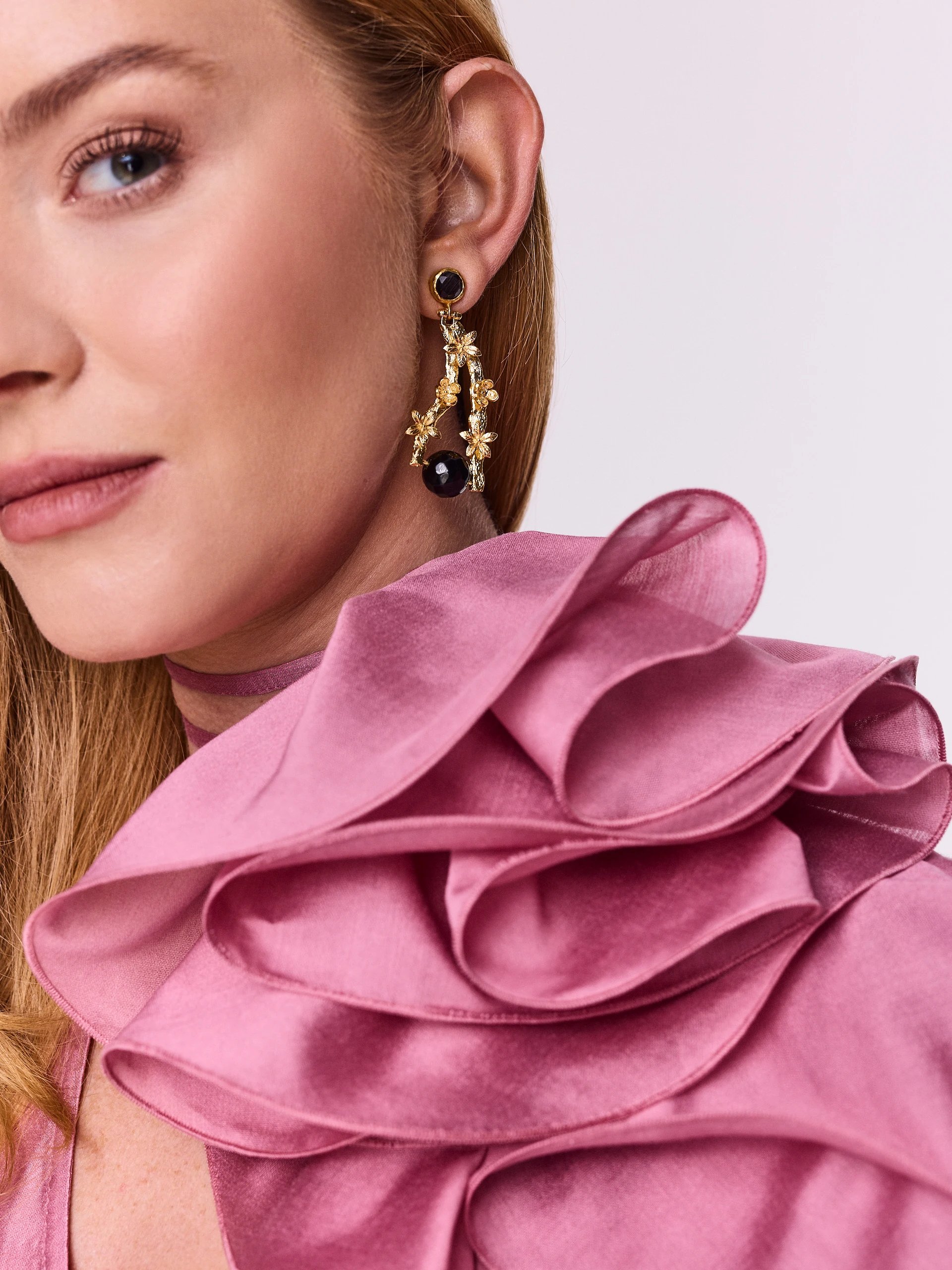 Pink blouse with decorative jabot