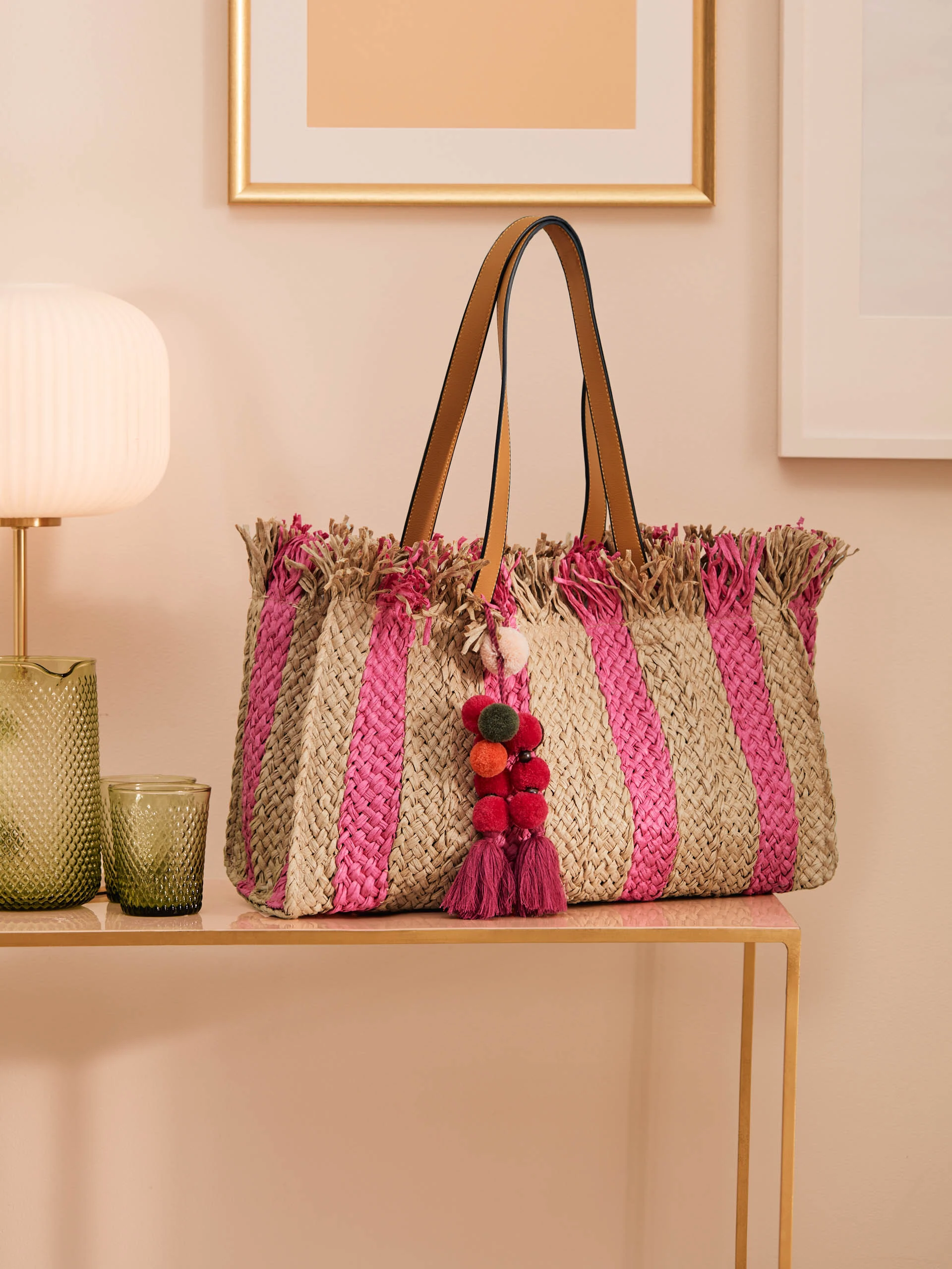 LARGE STRAW HANDBAG WITH HOOKS