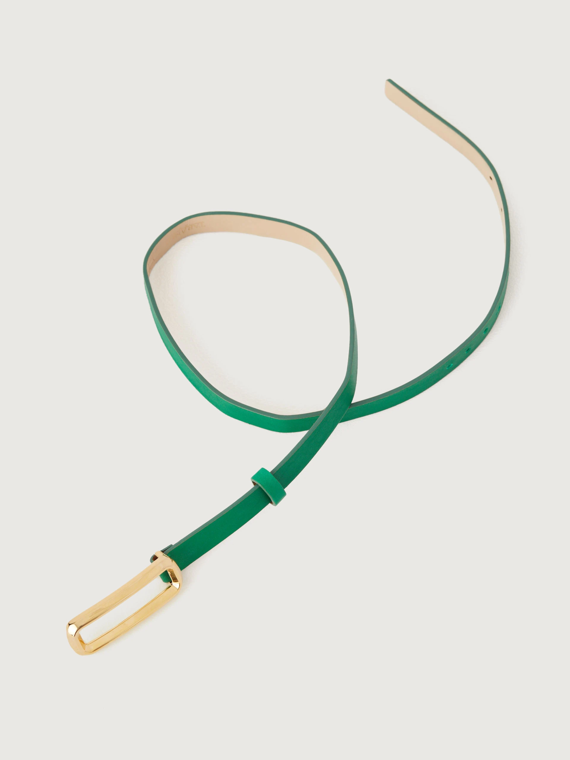 Green natural leather belt