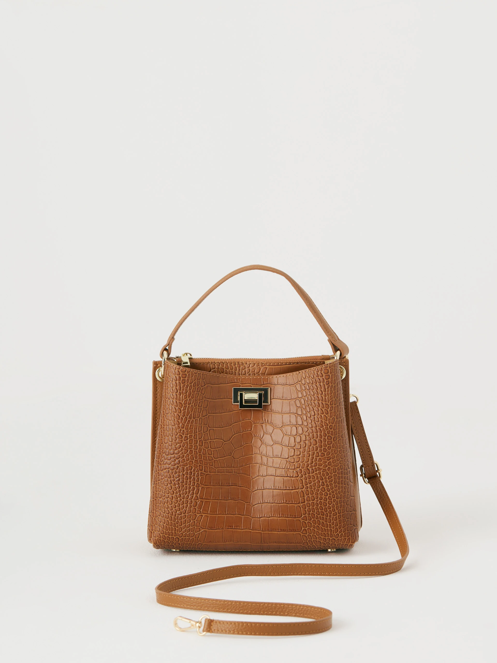 Brown bag with crocodile texture