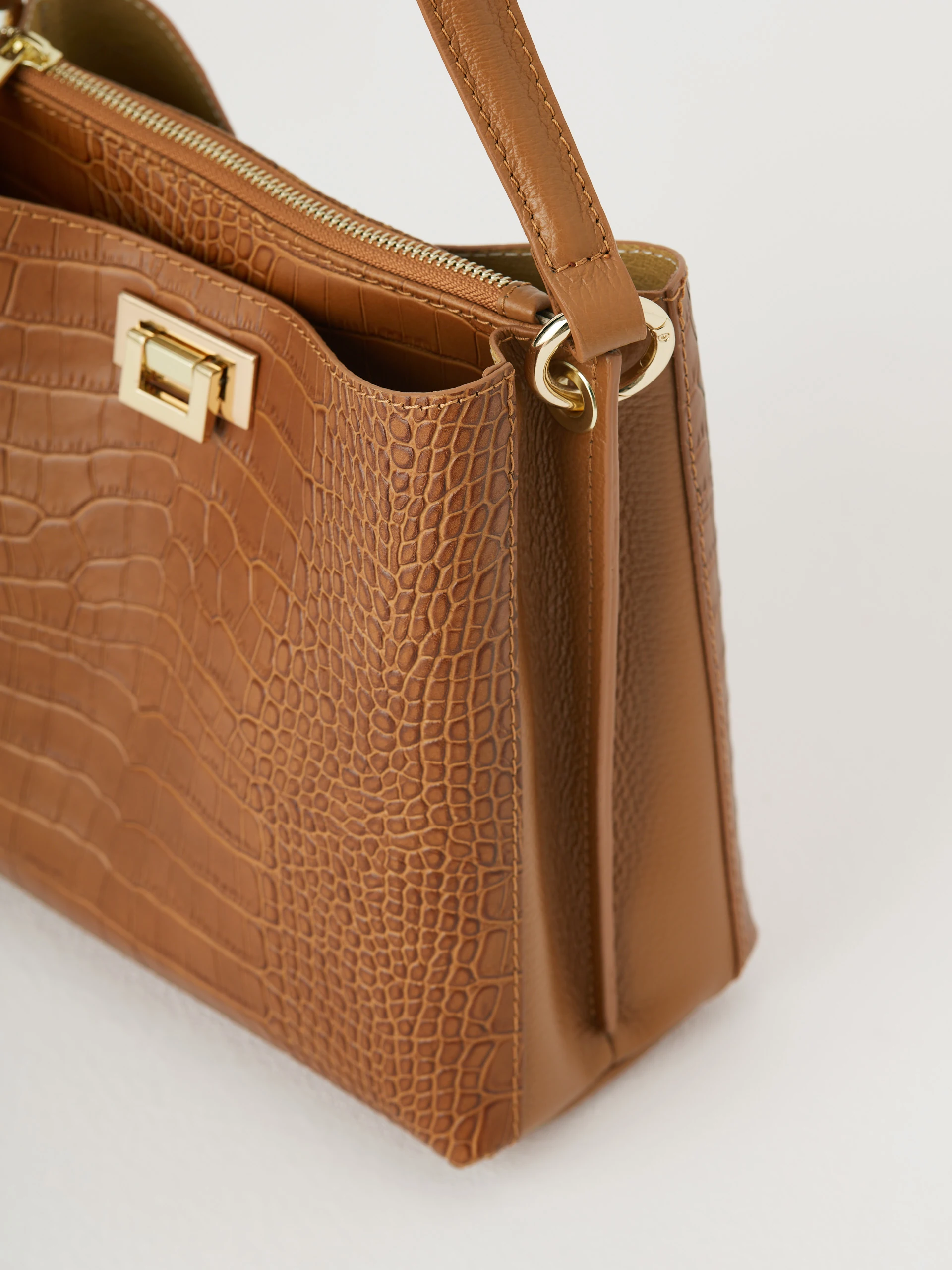 Brown bag with crocodile texture