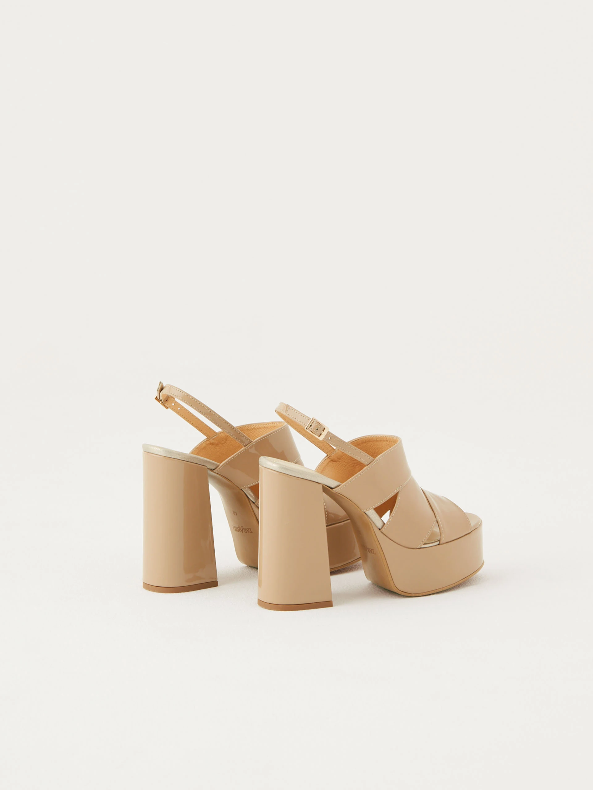 Beige lacquered platform sandals
