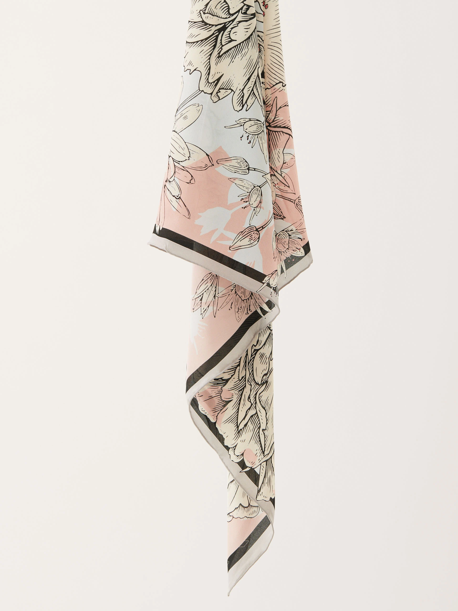 Silk large gavroche in floral and insect pattern