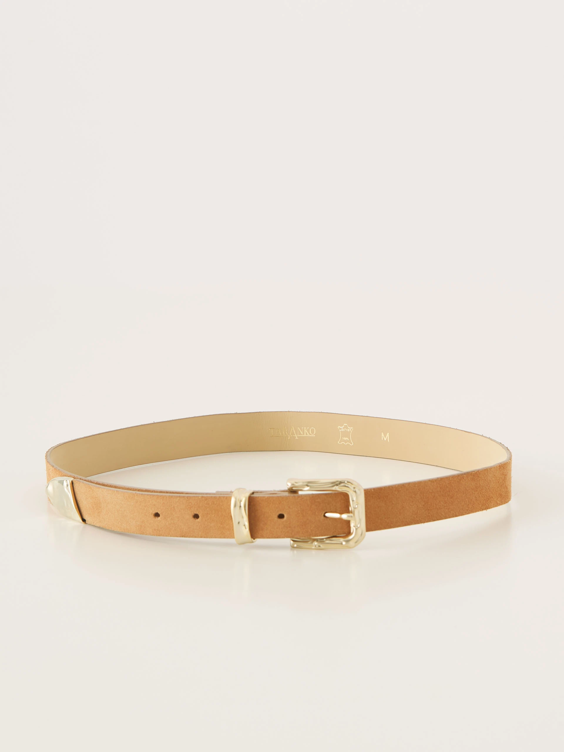 Brown leather belt with decorative buckle