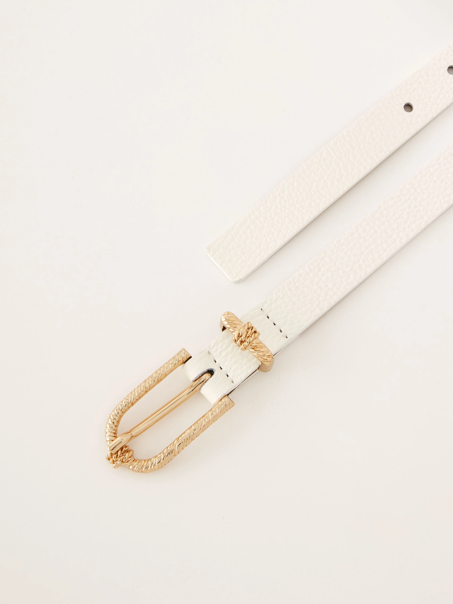 White natural leather belt with gold buckles