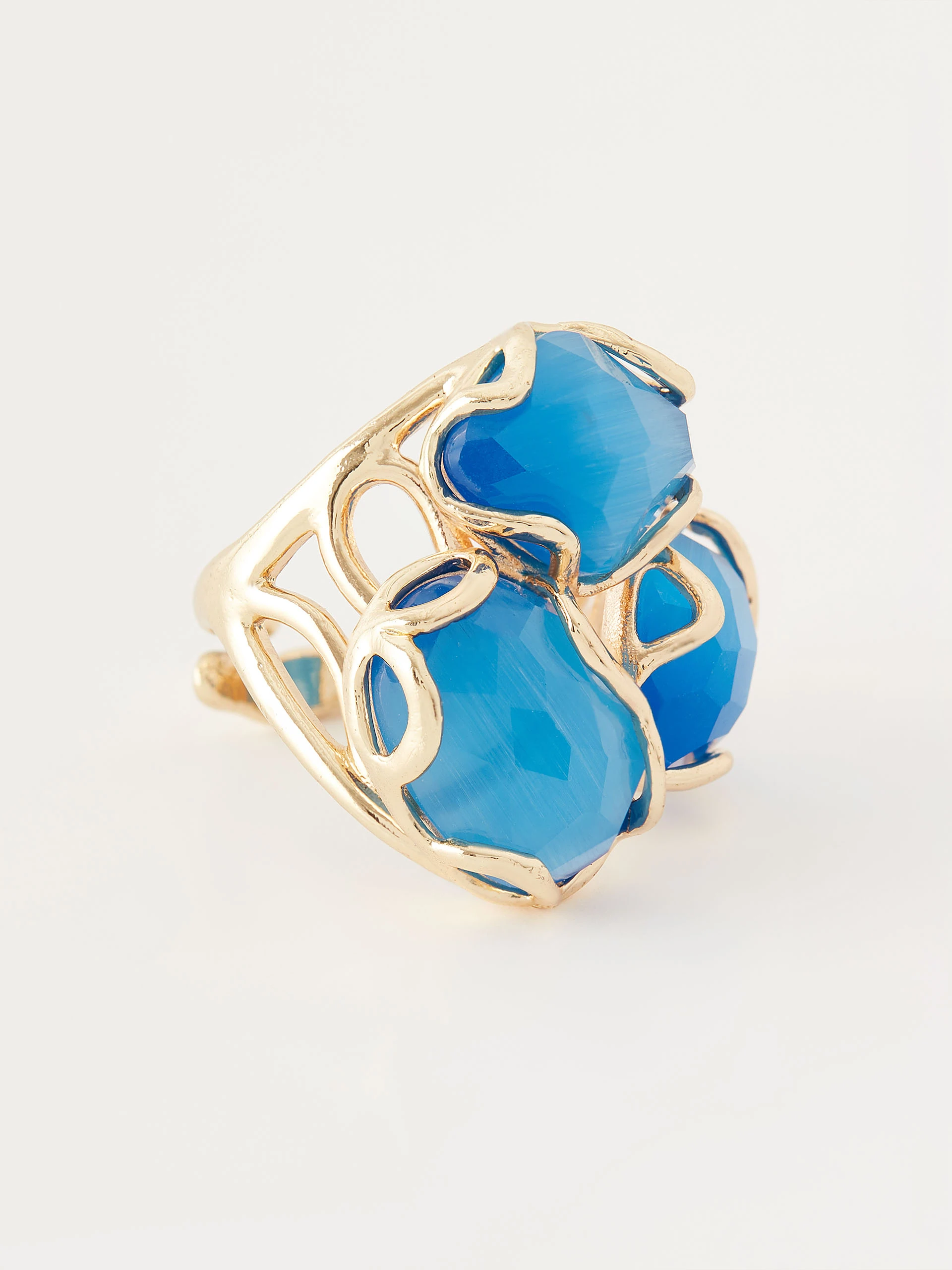 Gold-plated ring with blue stones