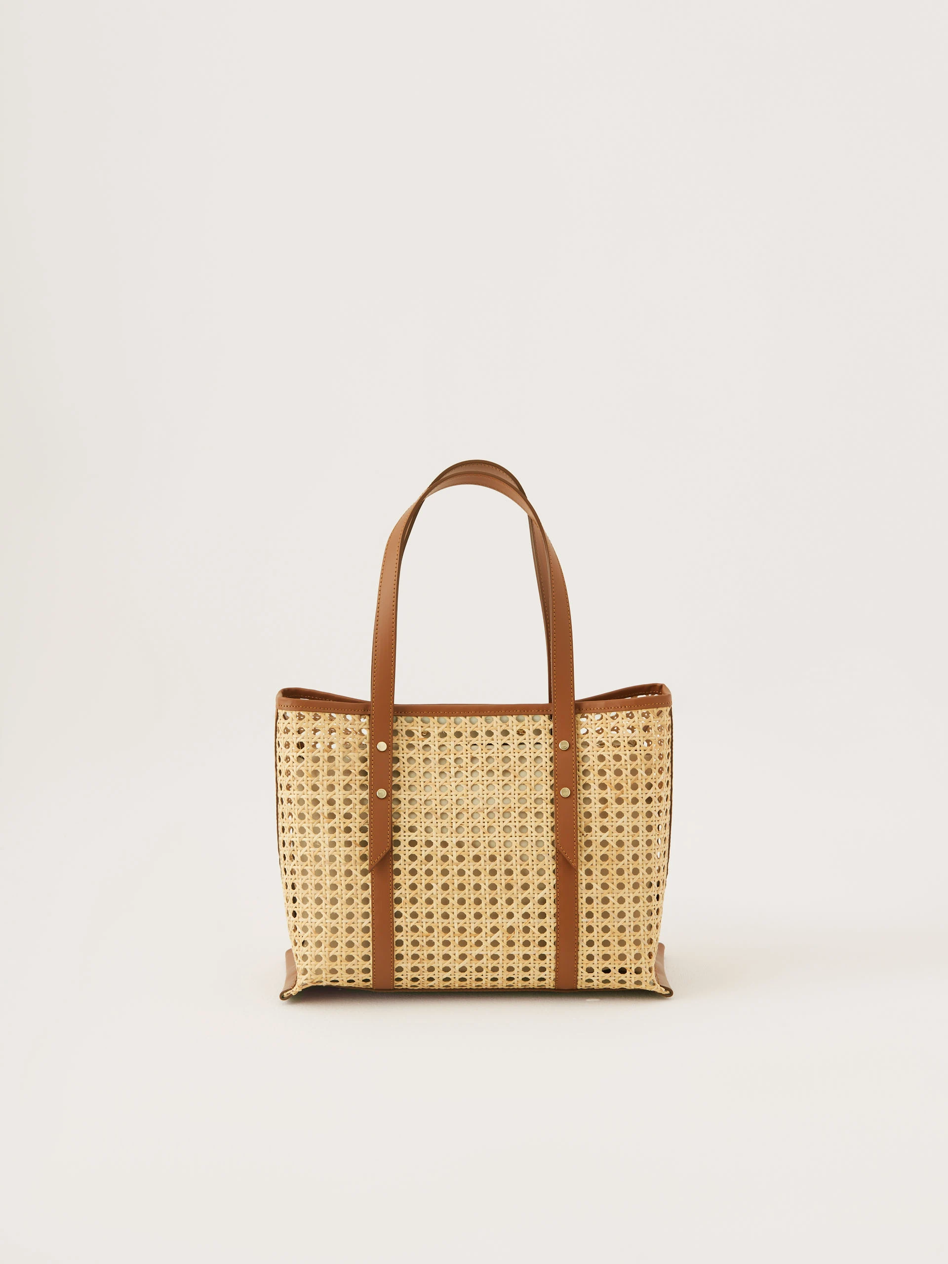 Natural leather and rattan shopper bag