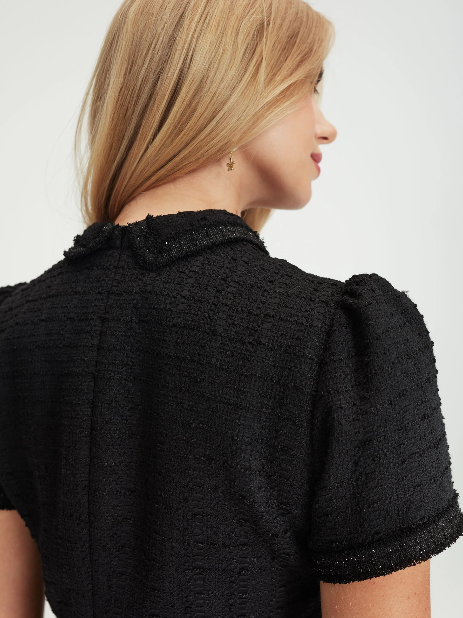 Black tweed dress with short sleeves